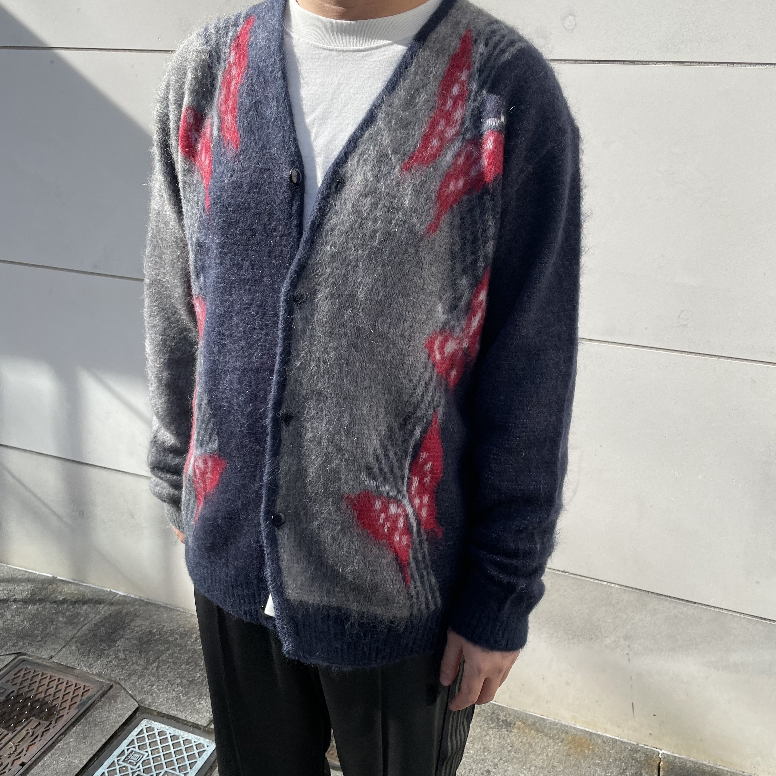 Needles Mohair Papillon Cardigan Grey 착용 스타일