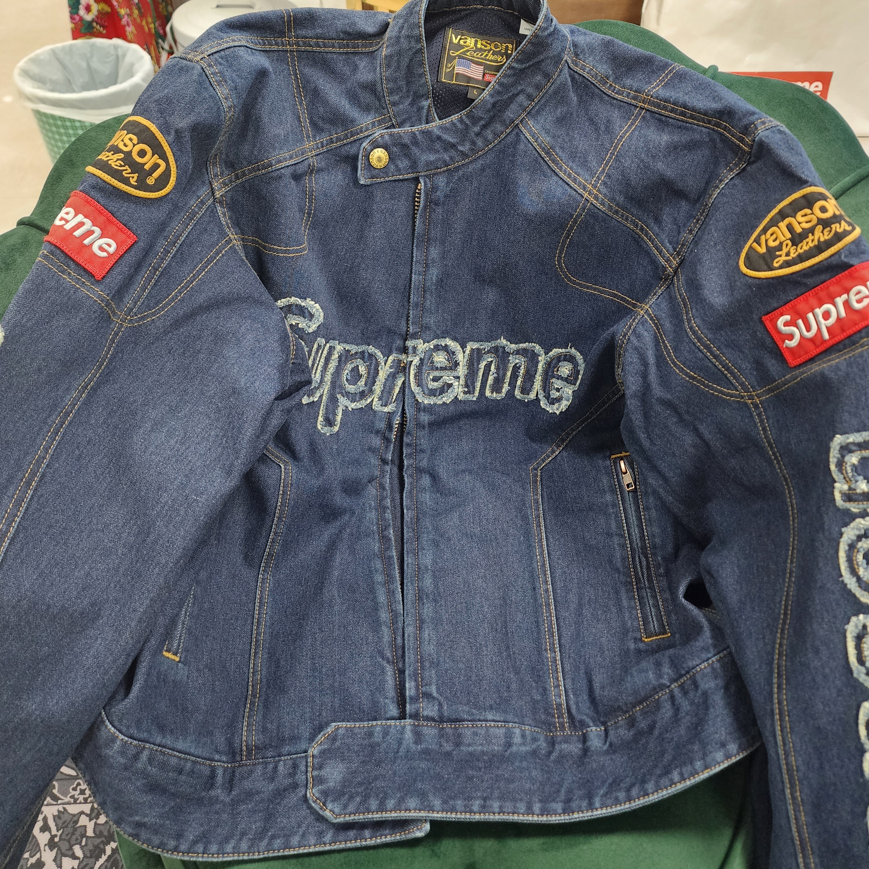 Supreme x Vanson Leathers Cordura Denim Jacket Blue - 22FW 착용 스타일