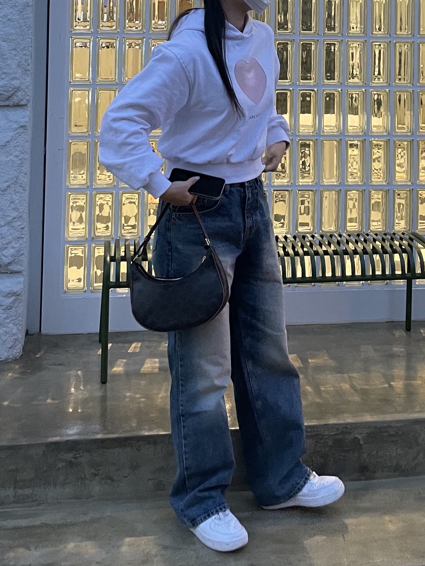 Celine Ava Bag in Triomphe Canvas and Calfskin Tan, Nike Air Force 1 '07 Low White 착용 스타일