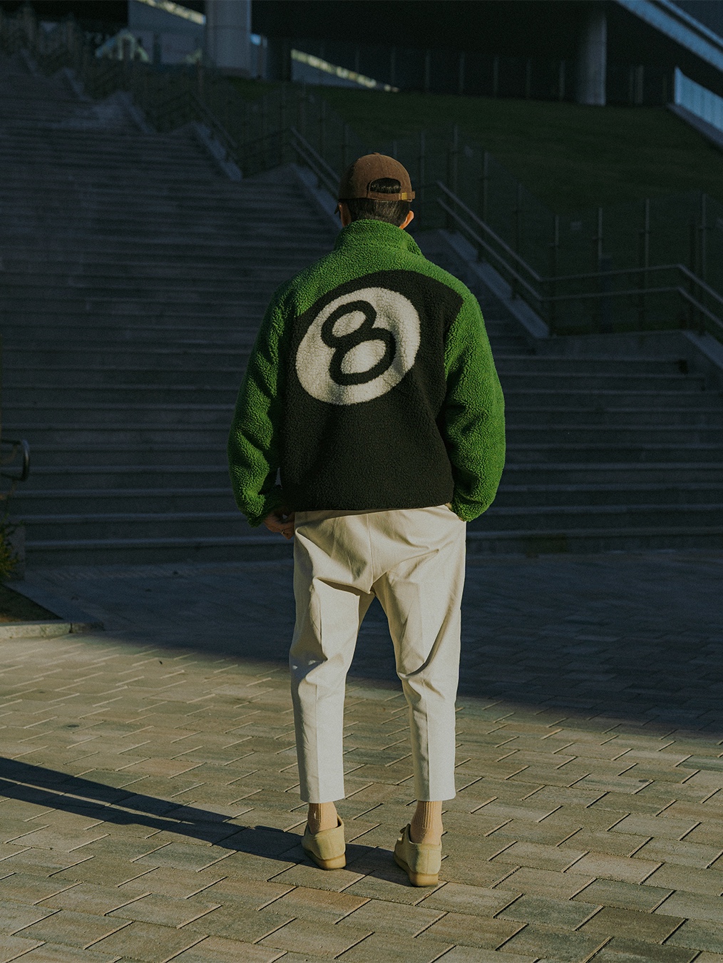 Stussy 8 Ball Sherpa Jacket Green 착용 스타일 - 1