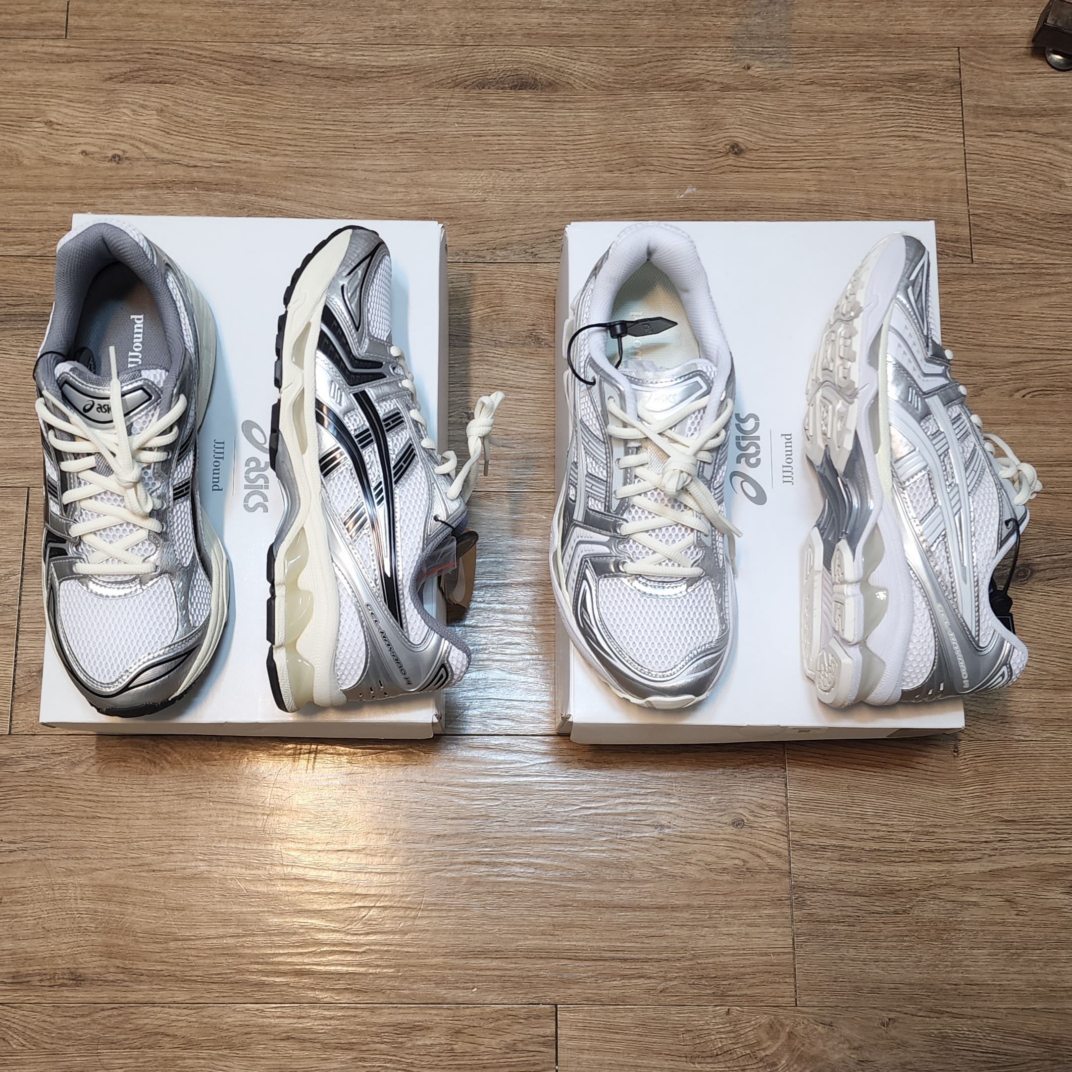 Asics x JJJJound Gel-Kayano 14 Silver Black, Asics x JJJJound Gel-Kayano 14 Silver White 착용 스타일