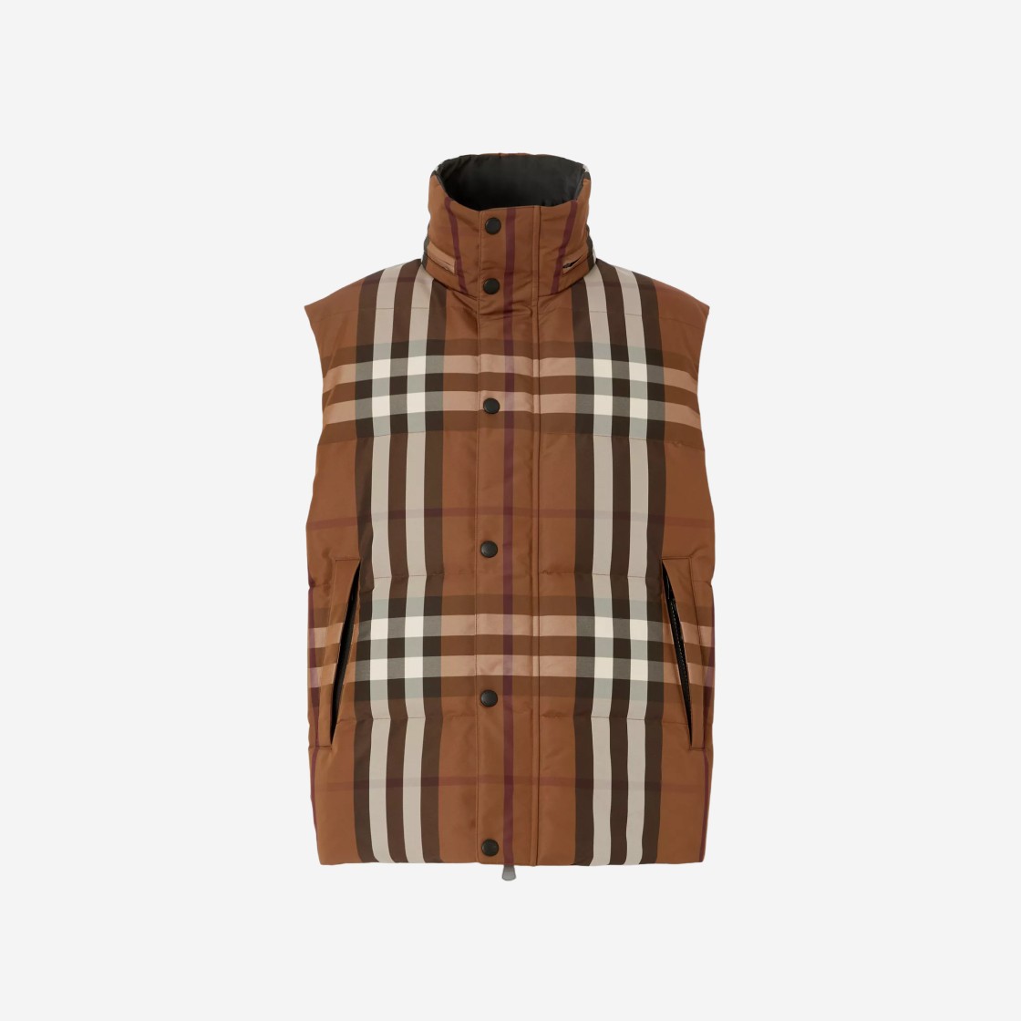 Burberry Packaway Hood Reversible Check Nylon Puffer Gilet Dark Birch Brown 상세 이미지 1