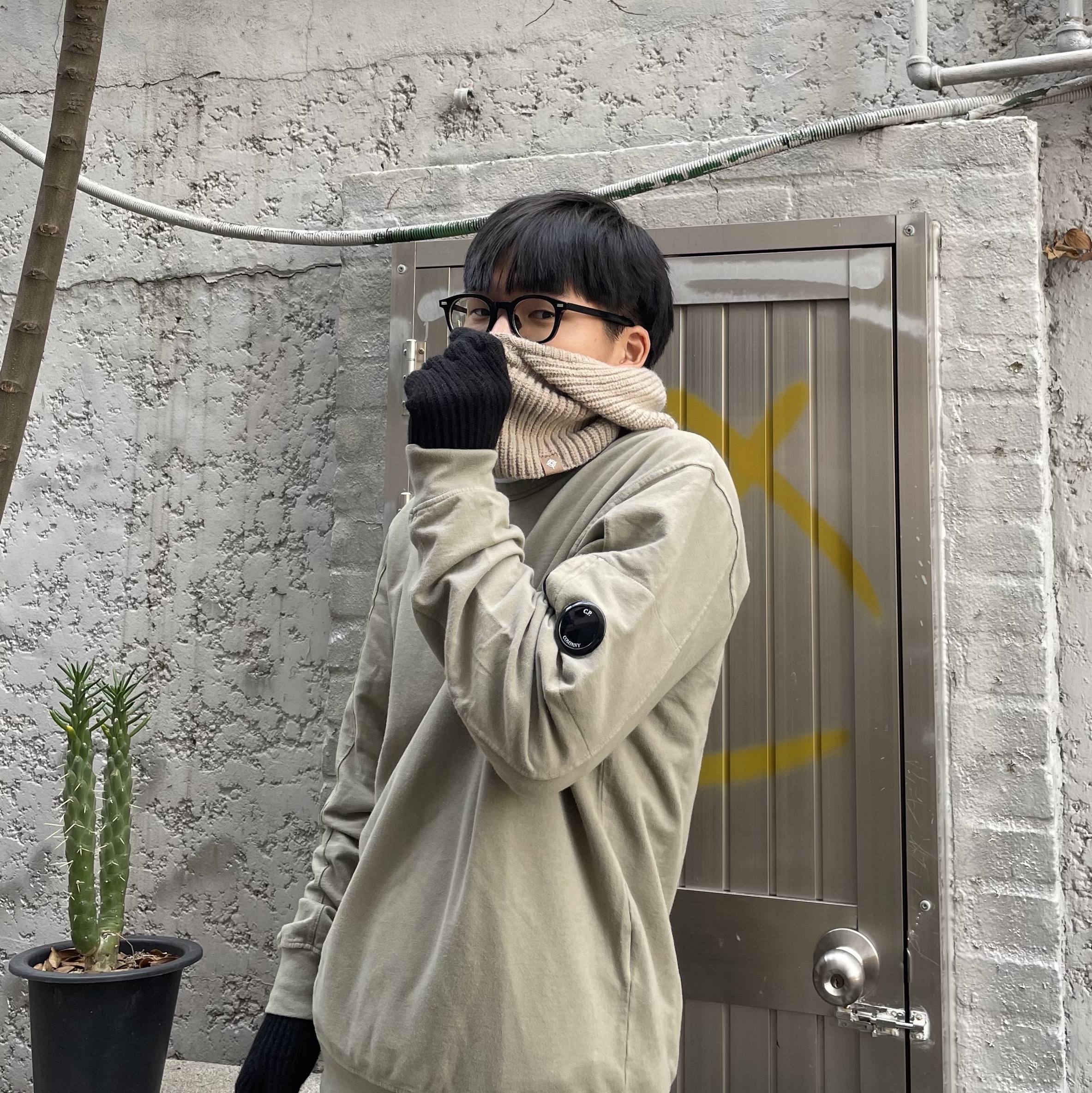 C.P. Company Light Fleece Sweatshirt Thyme Green - 22FW 착용 스타일