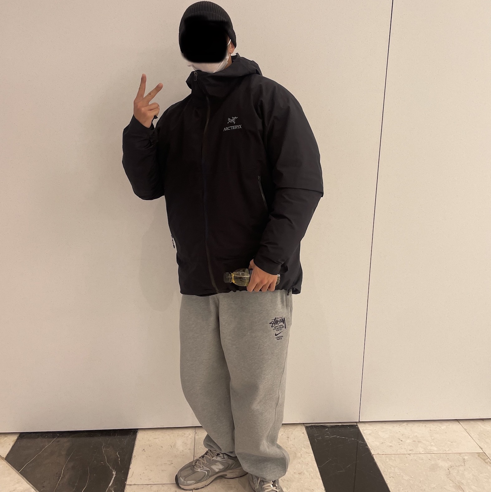 Nike x Stussy NRG ZR Fleece Pants Heather Grey - US/EU, Arc'teryx Zeta SL Jacket Black 착용 스타일