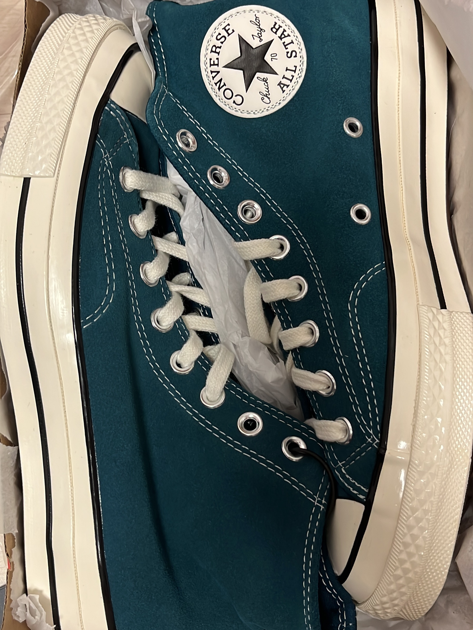 Converse Chuck 70 High Suede Midnight Turquoise 착용 스타일 - 1