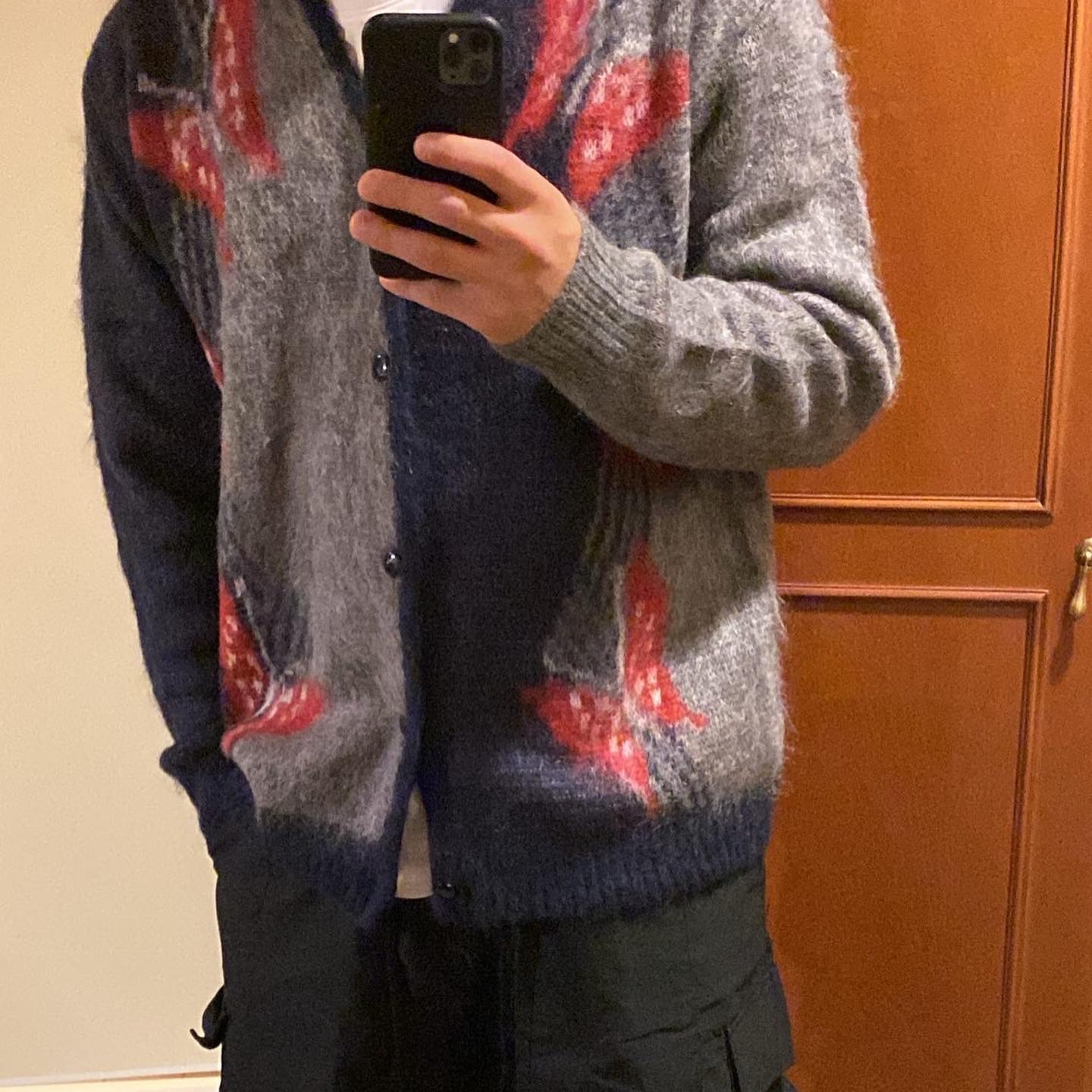 Needles Mohair Papillon Cardigan Grey 착용 스타일