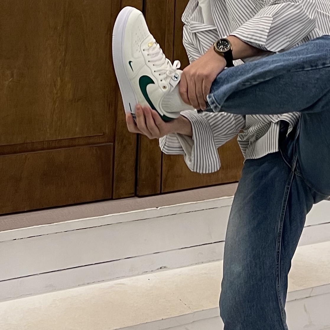Nike Air Force 1 '07 LV8 40th Anniversary Join Forces Sail Malachite 착용 스타일