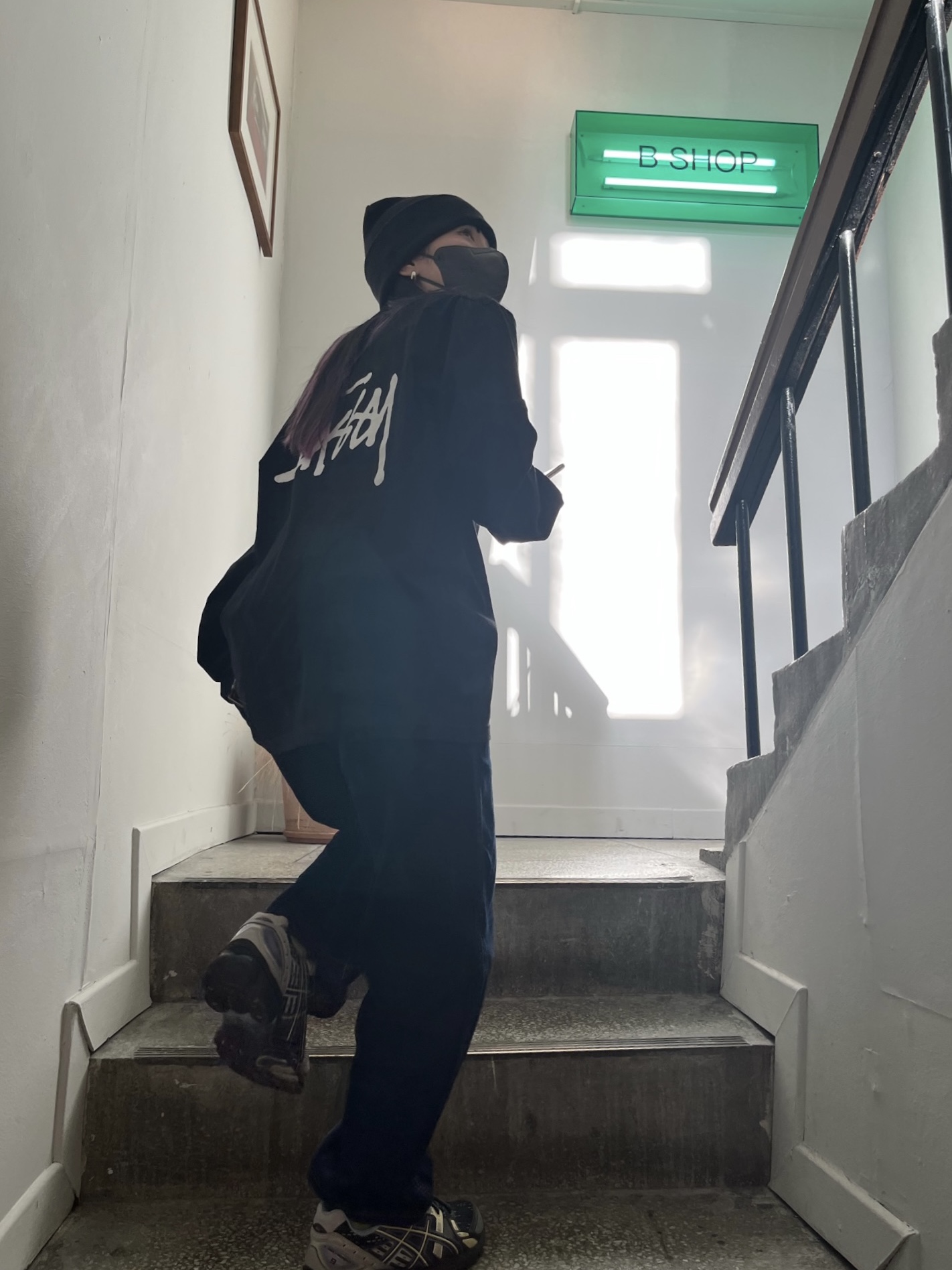 Stussy Basic Stussy LS T-Shirt Black 2022, Asics UB5-S Gel-Nimbus 9 Black Gunmetal 착용 스타일