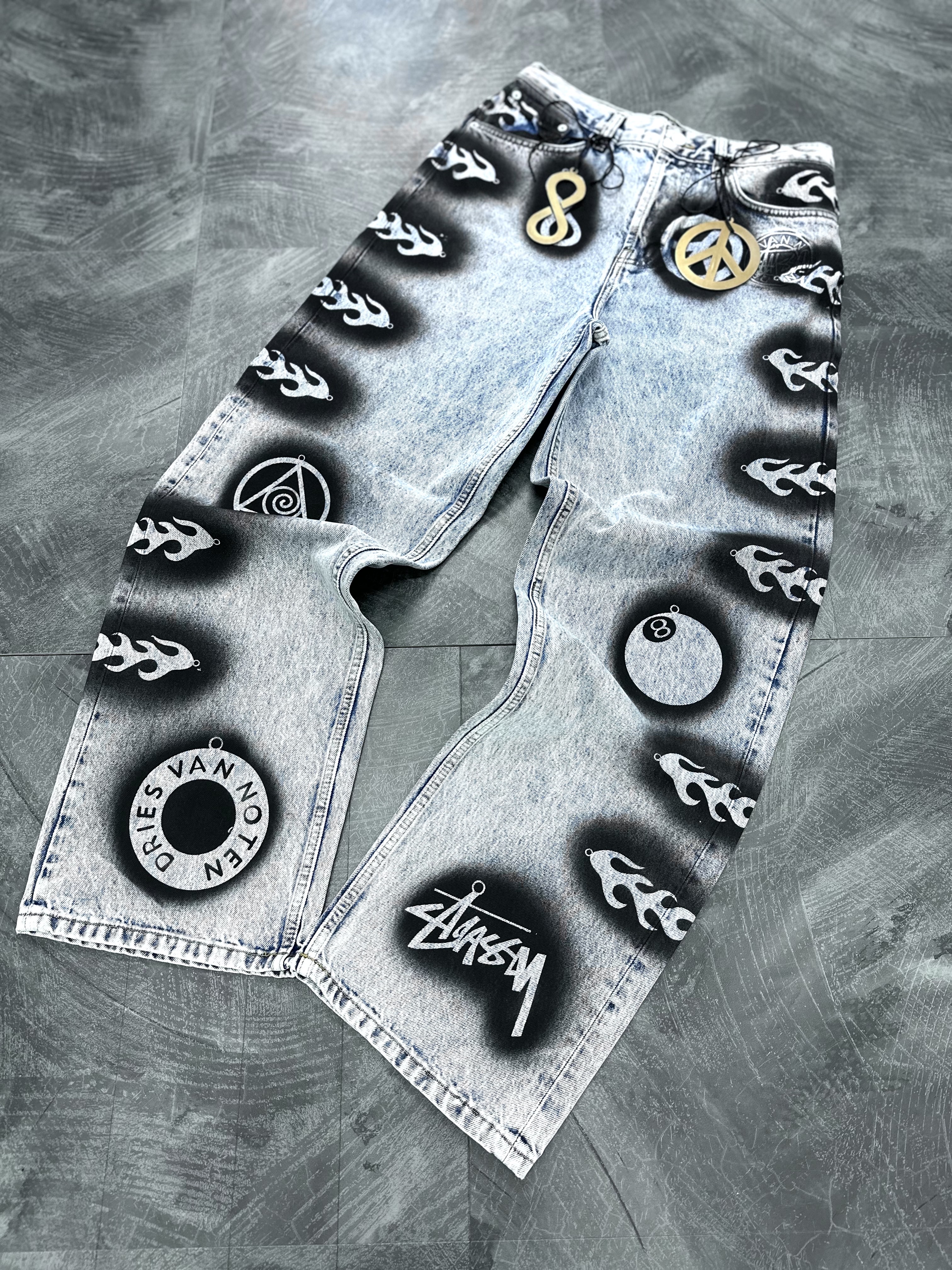 Stussy x Dries Van Noten Hand Stencilled Jean Washed Blue 착용 스타일 - 2