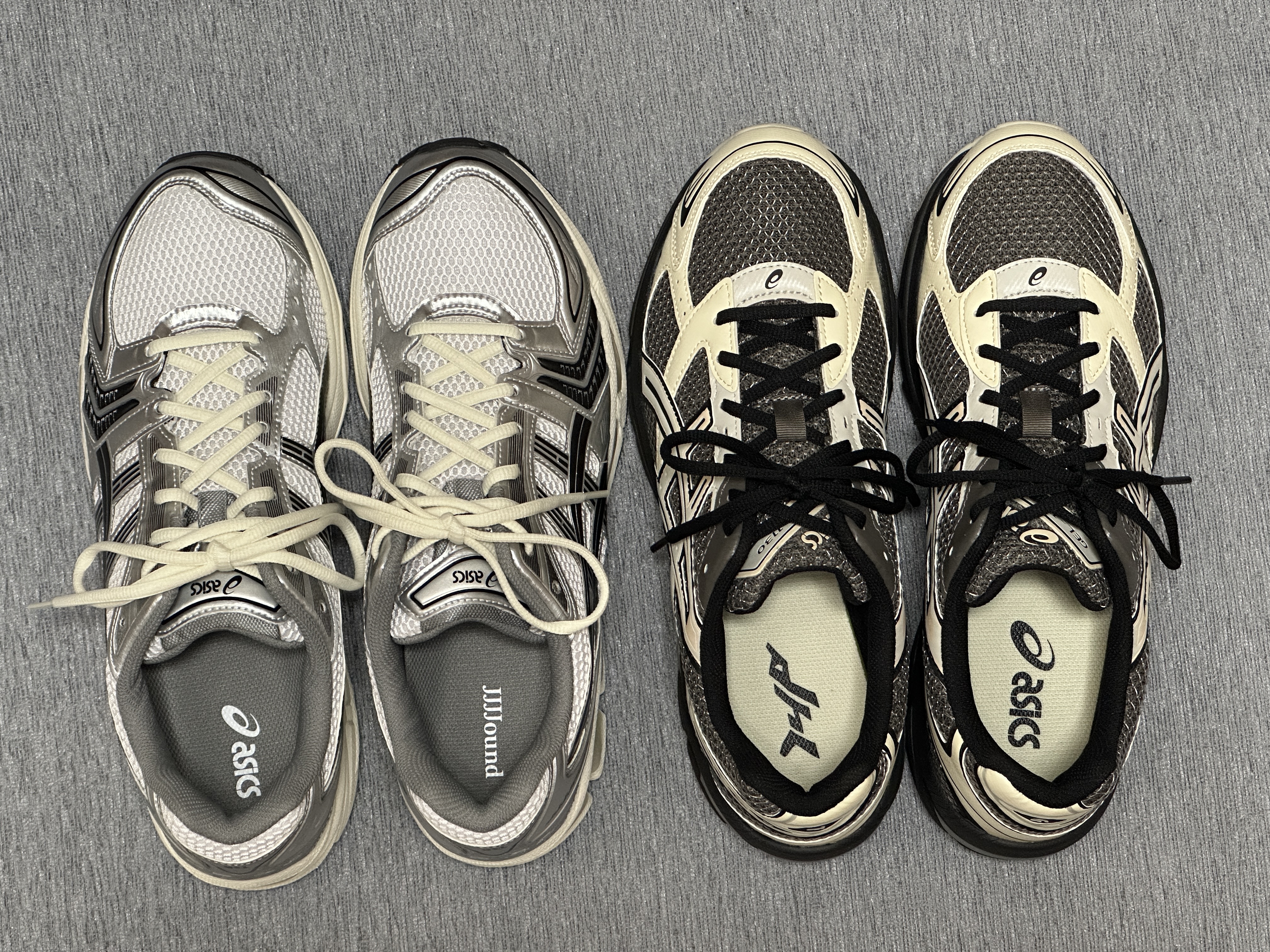 Asics x JJJJound Gel-Kayano 14 Silver Black, Asics x I4P Gel-1130 Mink Glacier Grey 착용 스타일