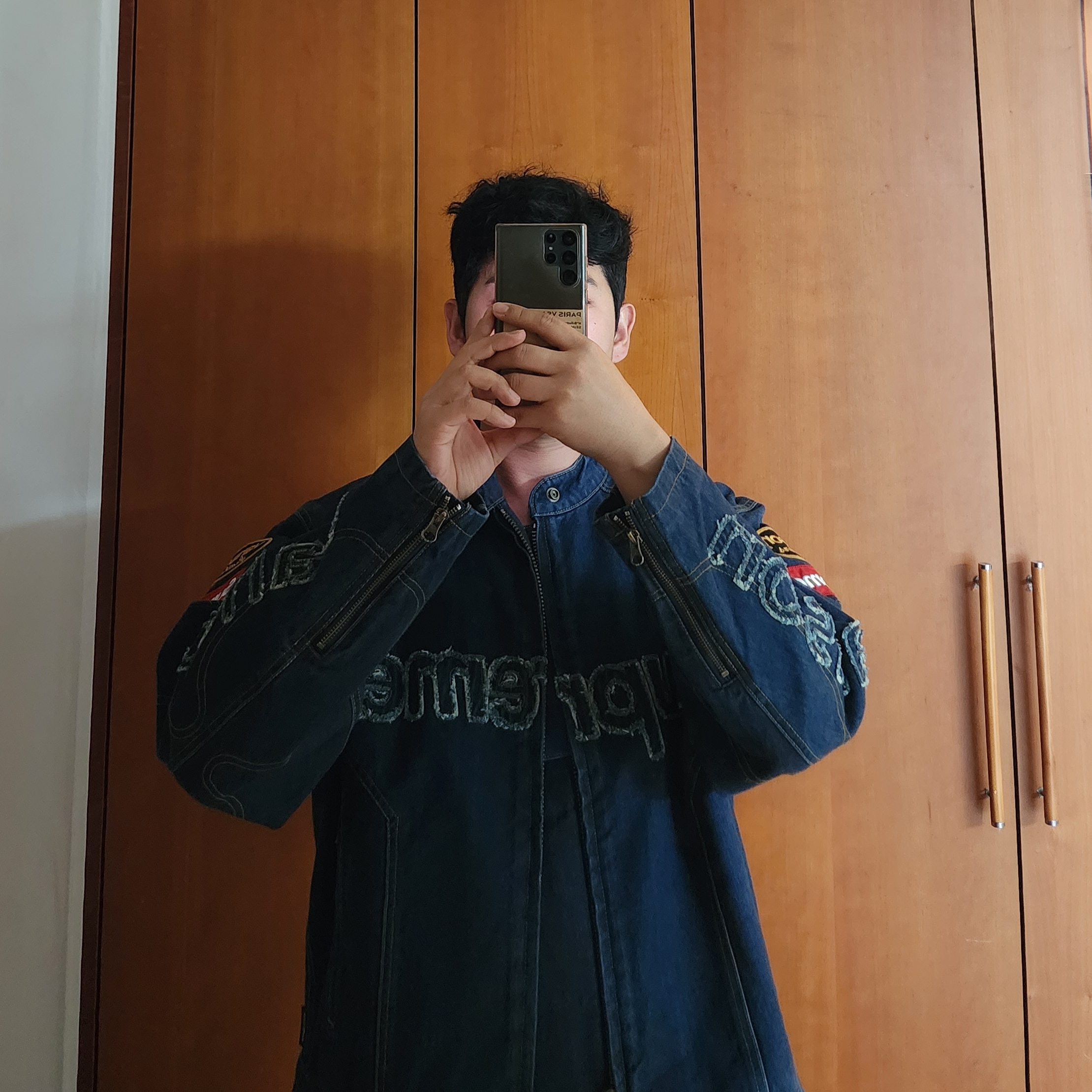 Supreme x Vanson Leathers Cordura Denim Jacket Blue - 22FW 착용 스타일