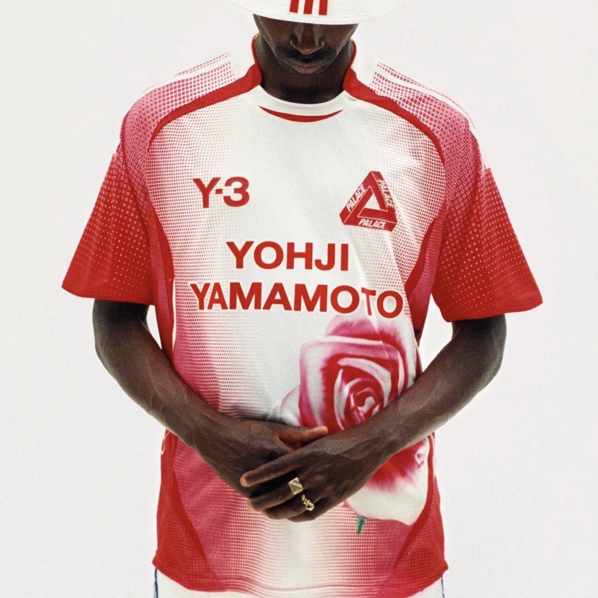 Palace x Y-3 Football T-Shirt White Red - 22FW 착용 스타일