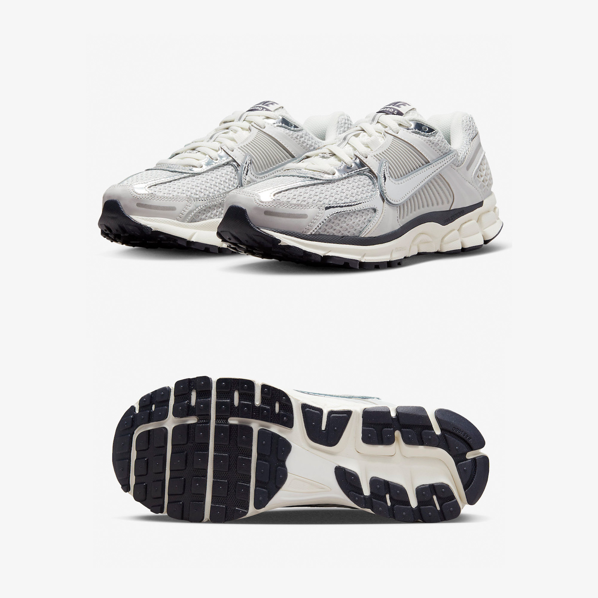 (W) Nike Zoom Vomero 5 Photon Dust and Metallic Silver 착용 스타일 - 2