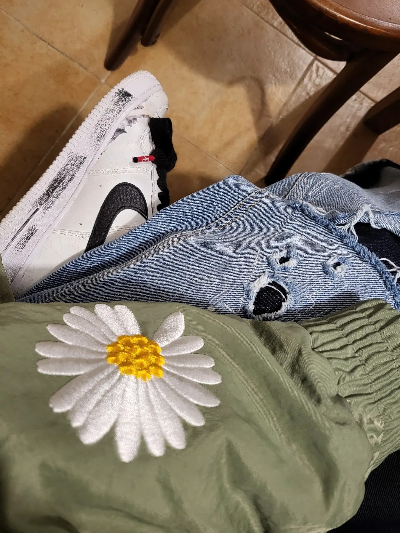 Nike x Peaceminusone Air Force 1 Low Para-Noise 2.0, Zara x Ader Error Patchwork Jeans Blue 착용 스타일 - 3
