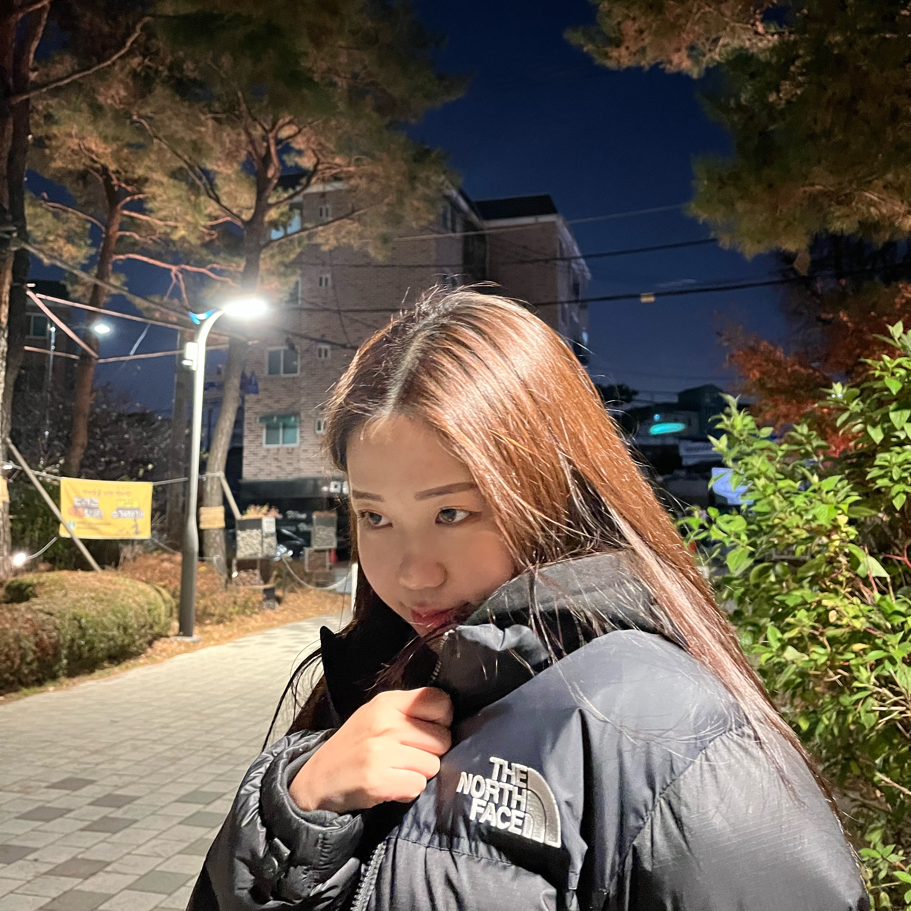 (W) The North Face 1996 Eco Nuptse Jacket Black 착용 스타일