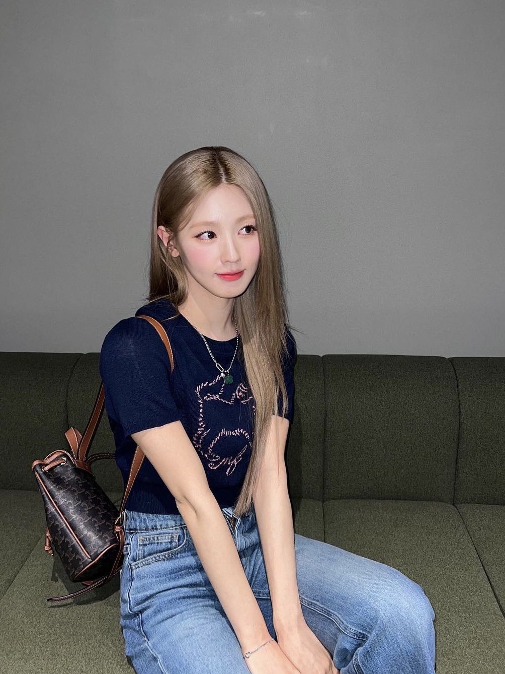 Celine Mini Backpack Folco in Triomphe Canvas and Calfskin Tan 착용 스타일 - 1