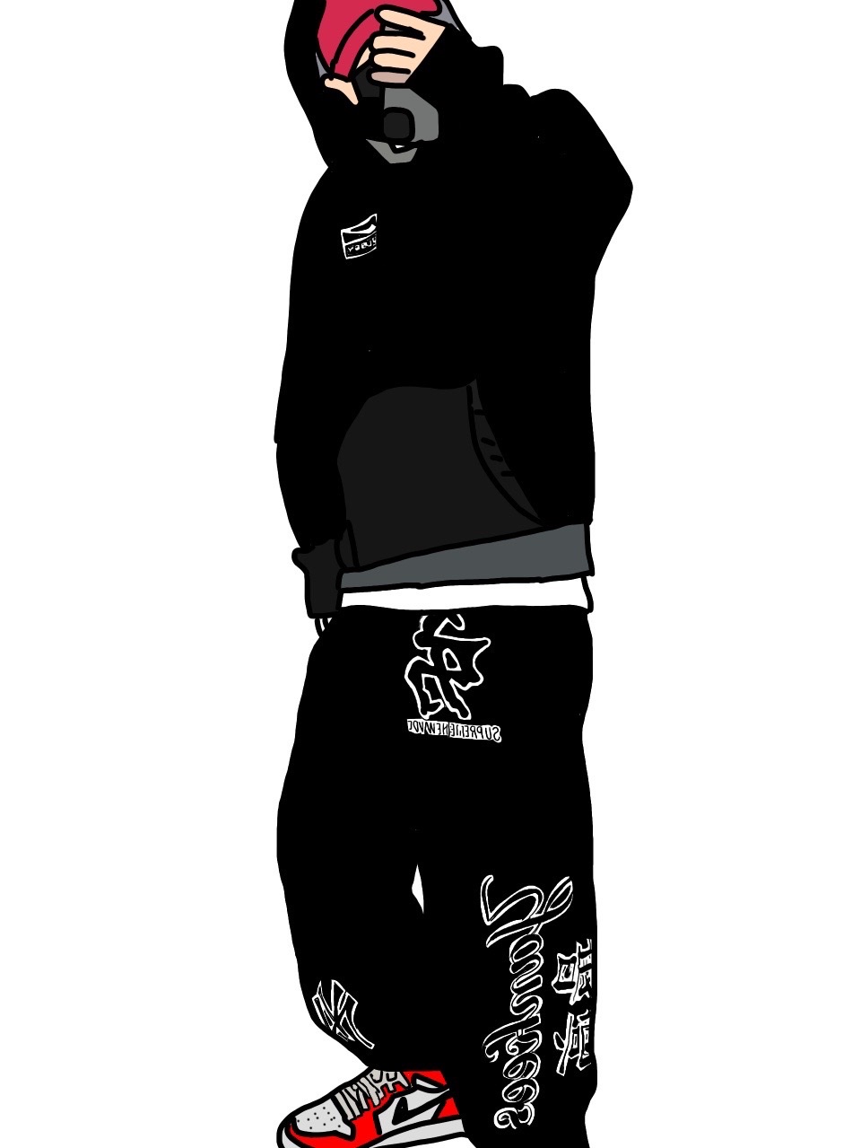 Jordan 1 Retro High OG Chicago 2022, Nike x Stussy NRG RA Washed Pullover Hoodie Black (DN4028-010) 착용 스타일 - 2