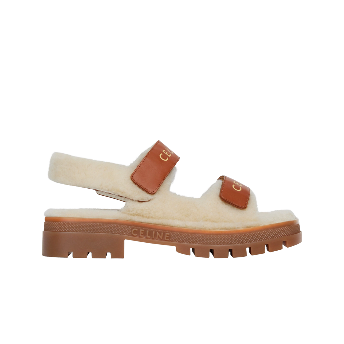 (W) 셀린느 셔링 & 카프스킨 레오 스크래치 샌들 내츄럴 탄((W) Celine Leo Scratch Sandal in Shearling and Calfskin Natural Tan) - 1