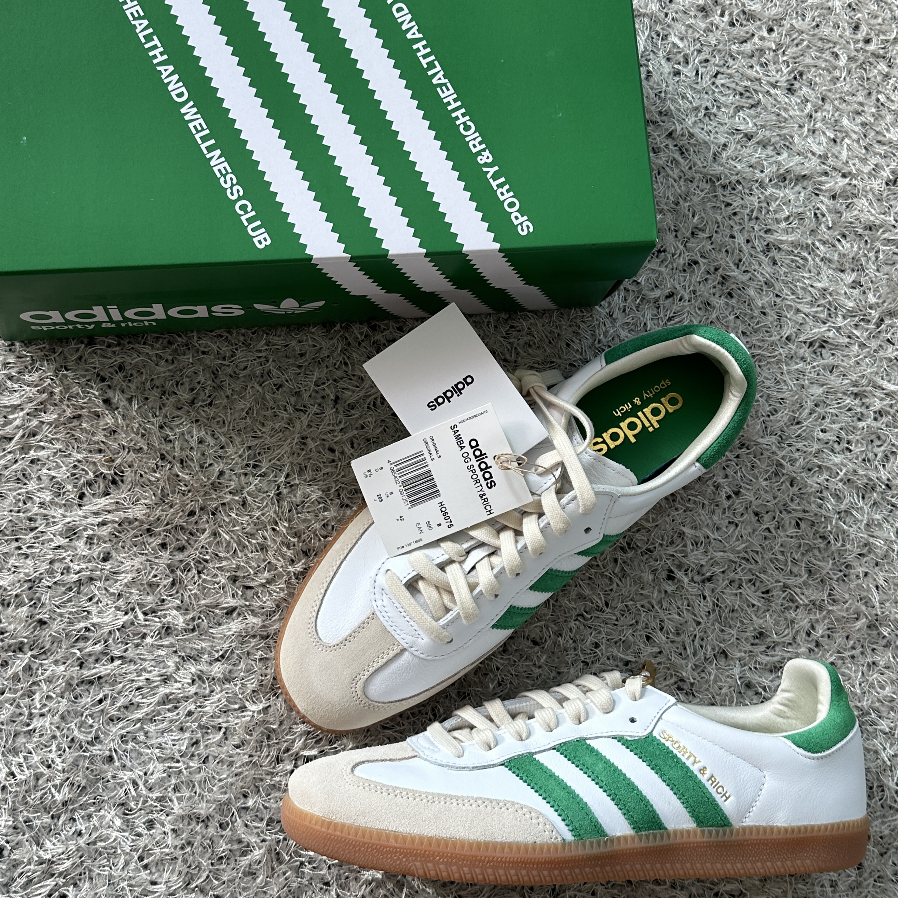 Adidas x Sporty & Rich Samba OG Cloud White Green 착용 스타일