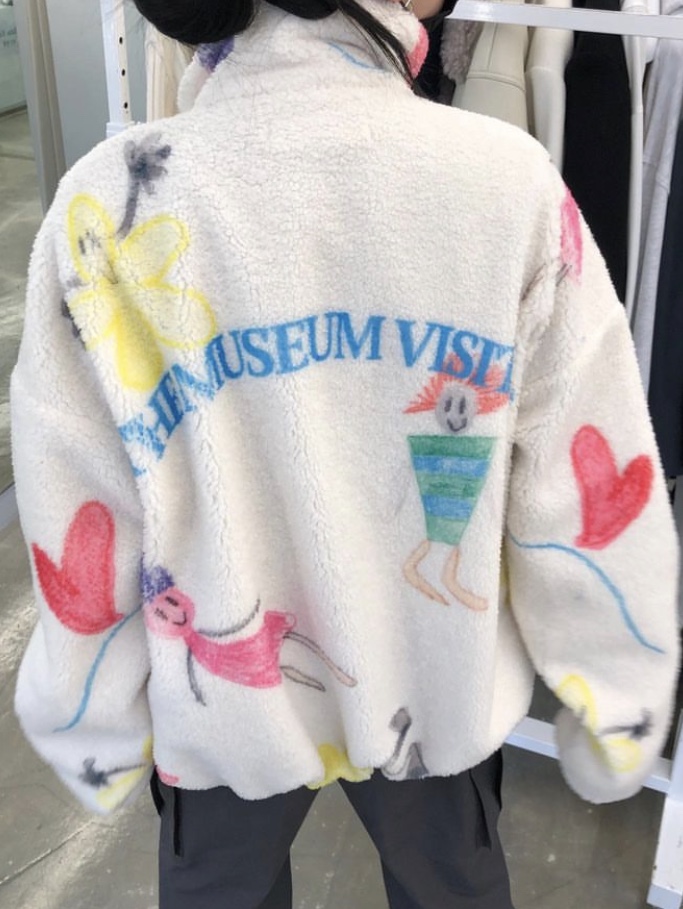 The Museum Visitor Children Printed Fleece Ivory - 22FW 착용 스타일