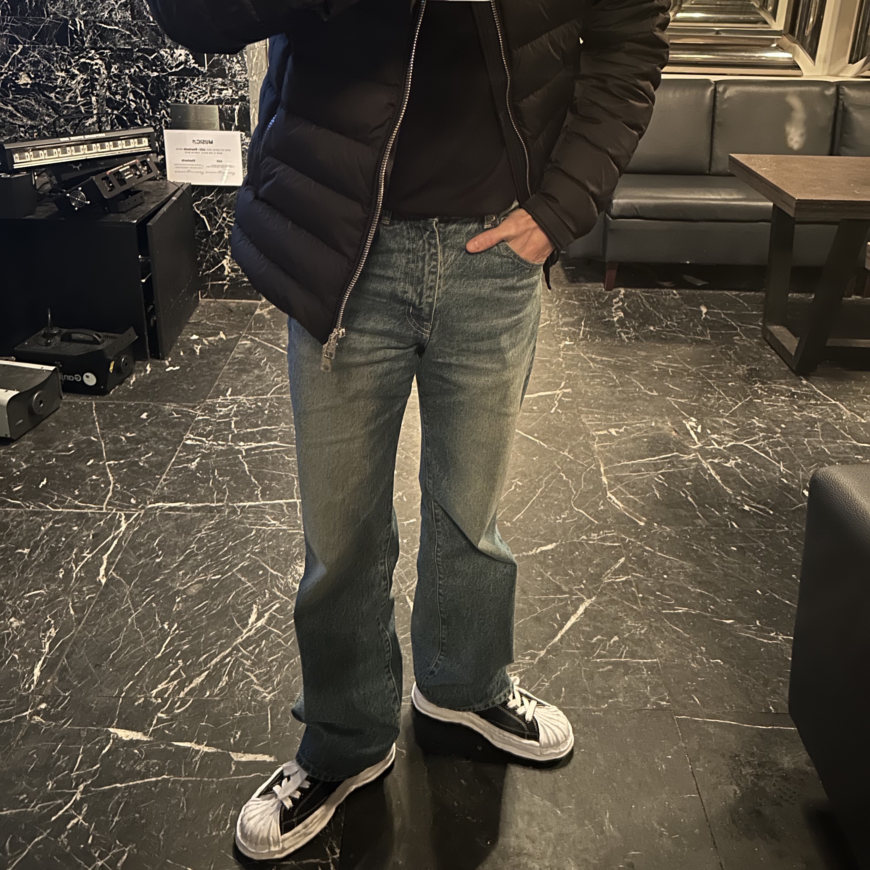 Maison Mihara Yasuhiro Blakey OG Sole Canvas Low-top Sneakers Black White, Moncler Amiot Short Down Jacket Black - 22FW 착용 스타일