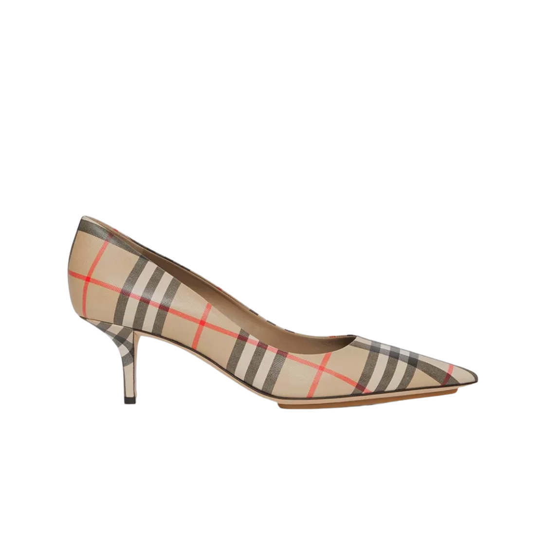 (W) 버버리 빈티지 체크 레더 포인트 토 펌프스 아카이브 베이지((W) Burberry Vintage Check Leather Point Toe Pumps Archive Beige) - 1