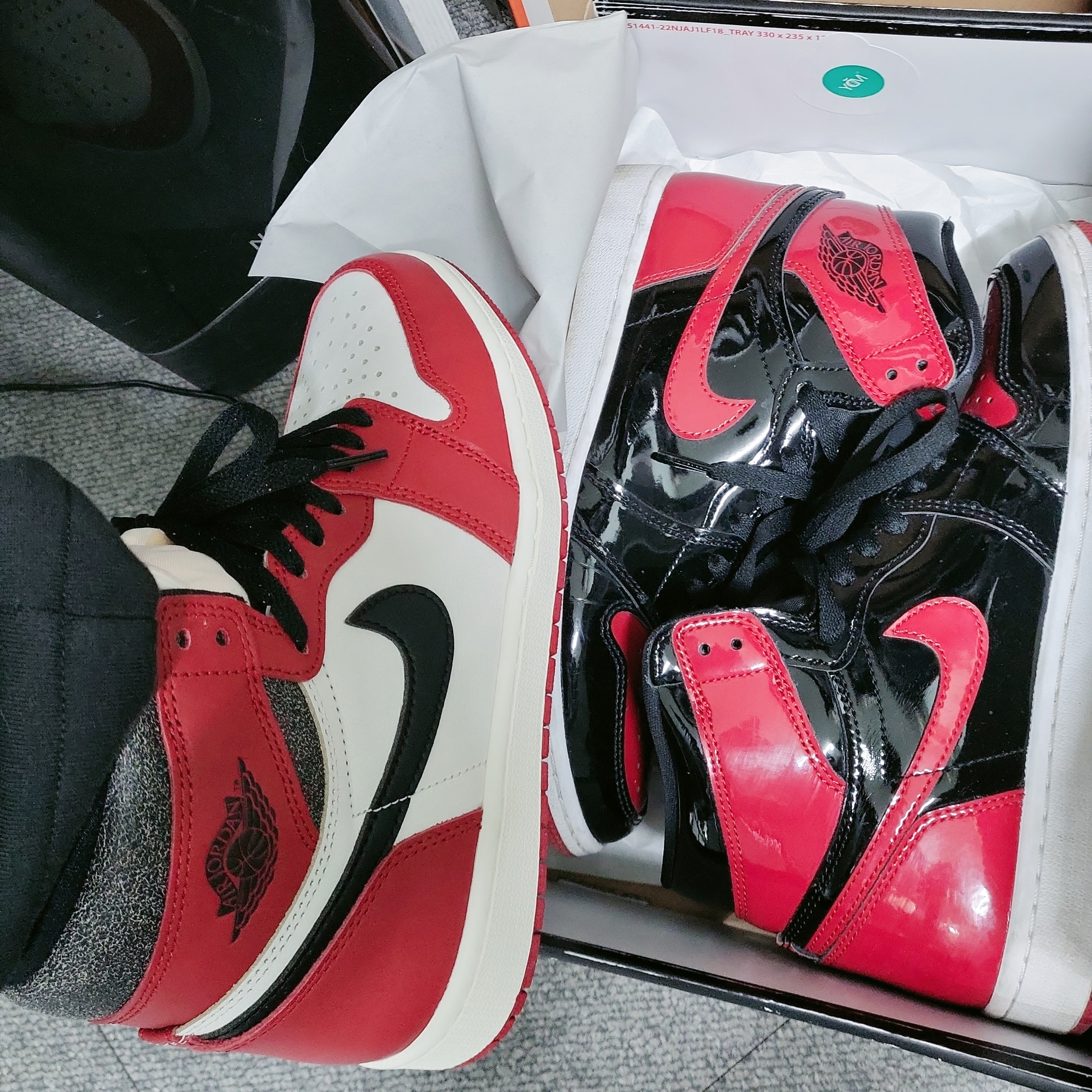 Jordan 1 Retro High OG Chicago 2022, Jordan 1 Retro High OG Patent Bred 착용 스타일