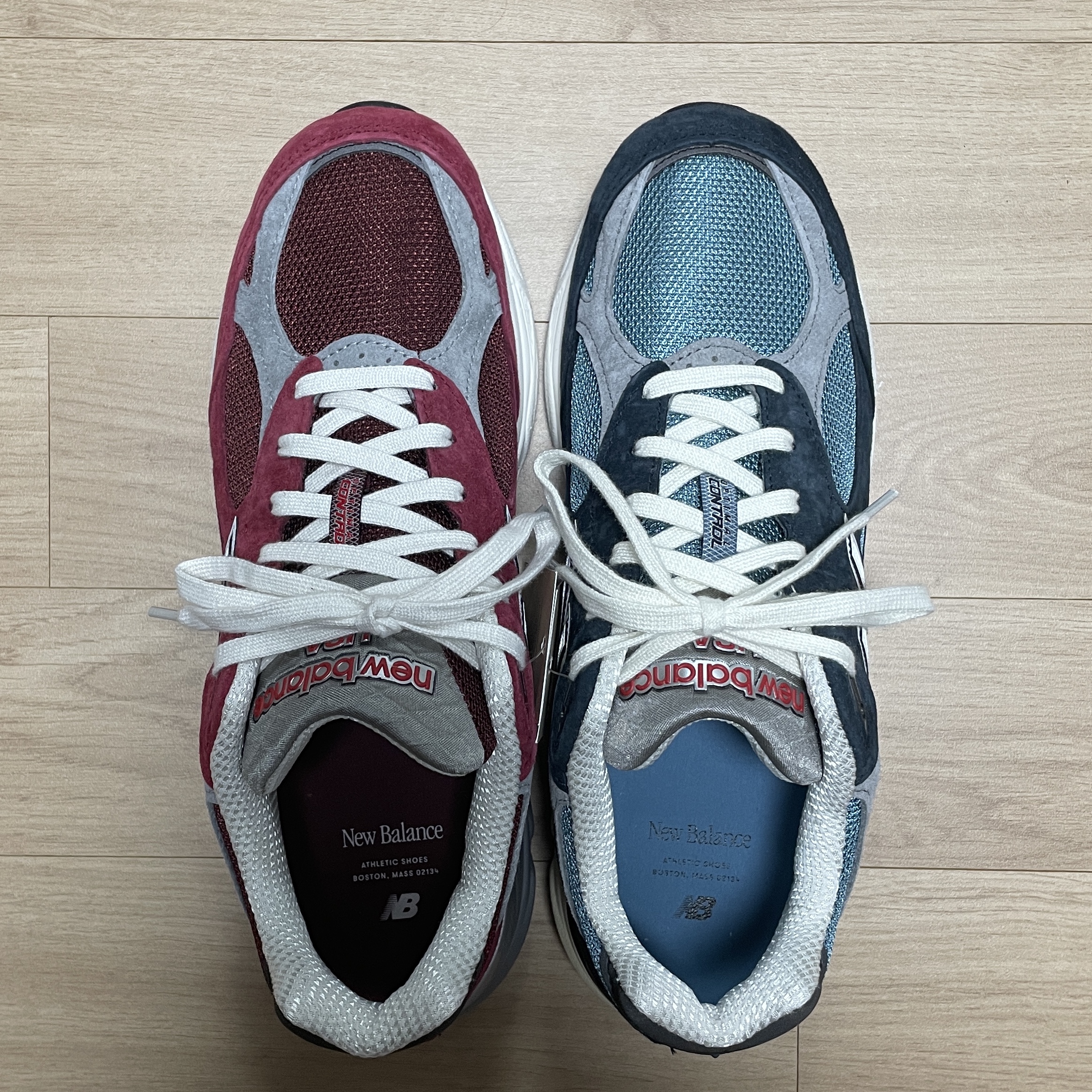 New Balance 990v3 Made in USA Scarlet Marblehead, New Balance 990v3 Made in USA Navy Spring Tide 착용 스타일