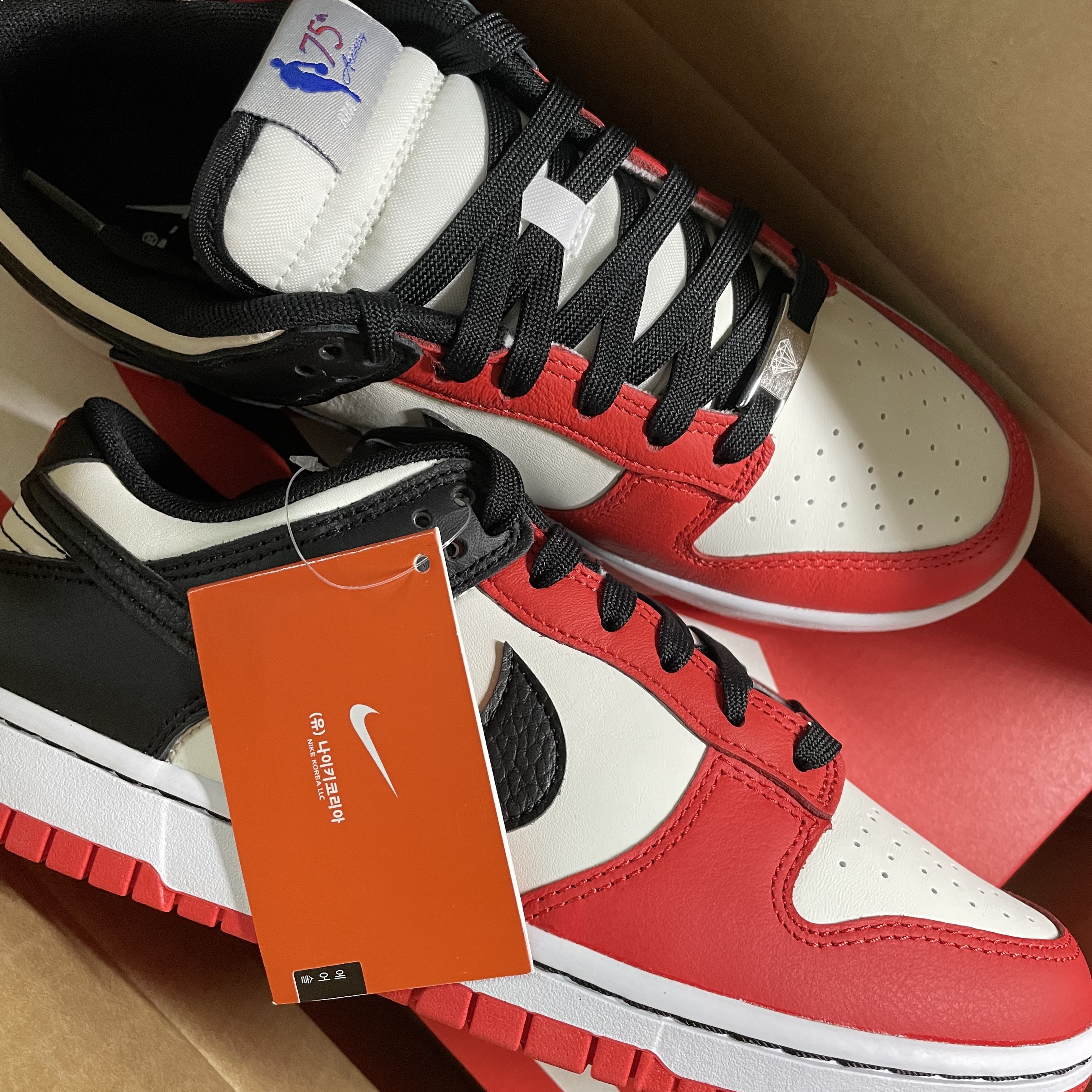 Nike x NBA Dunk Low Retro EMB Black and Chile Red 착용 스타일 - 1