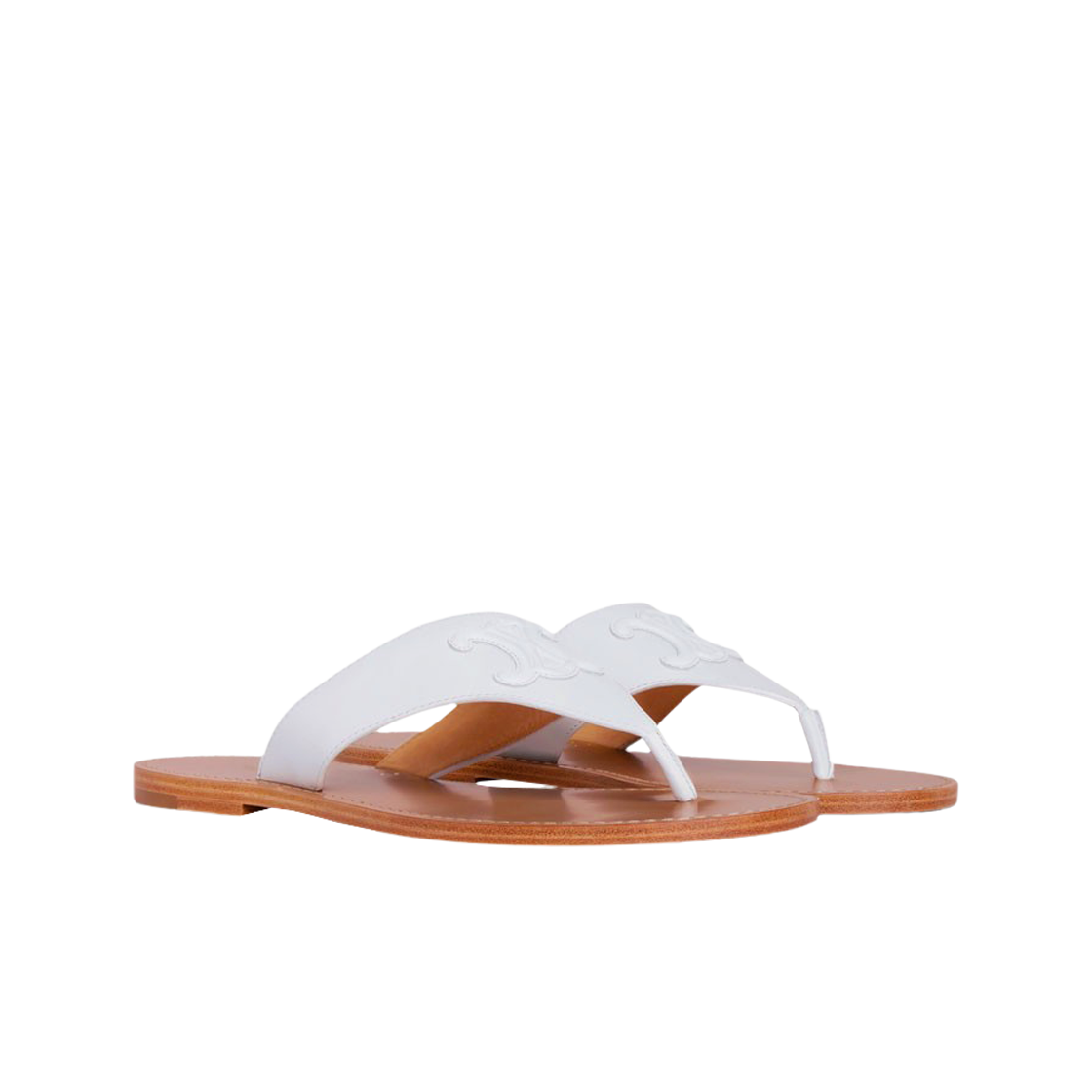 (W) 셀린느 카프스킨 트리옹프 플랫 통 샌들 화이트((W) Celine Triomphe Flat Thong in Calfskin White) - 2