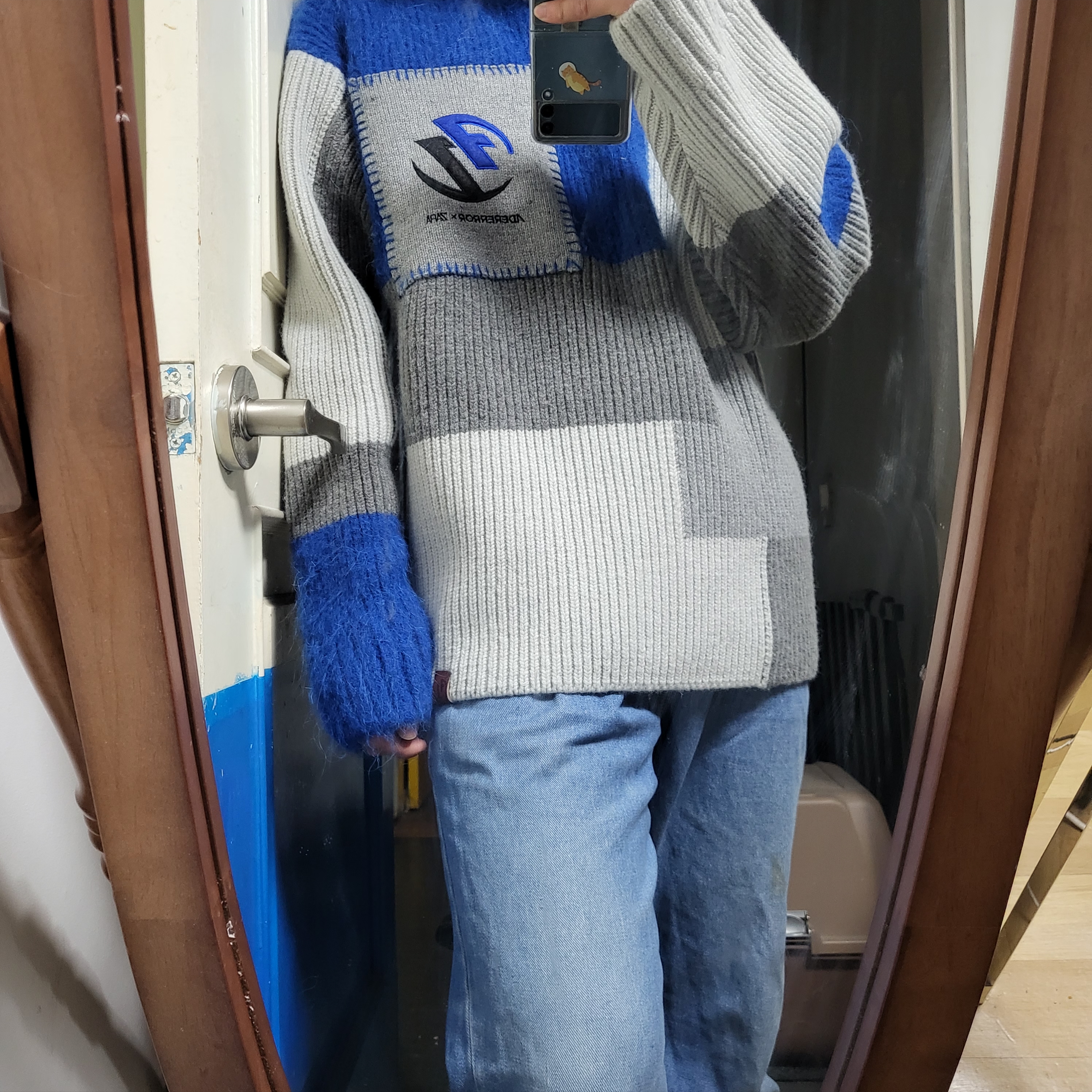 Zara x Ader Error Patchwork Oversize Knit Sweater Multicolor 착용 스타일
