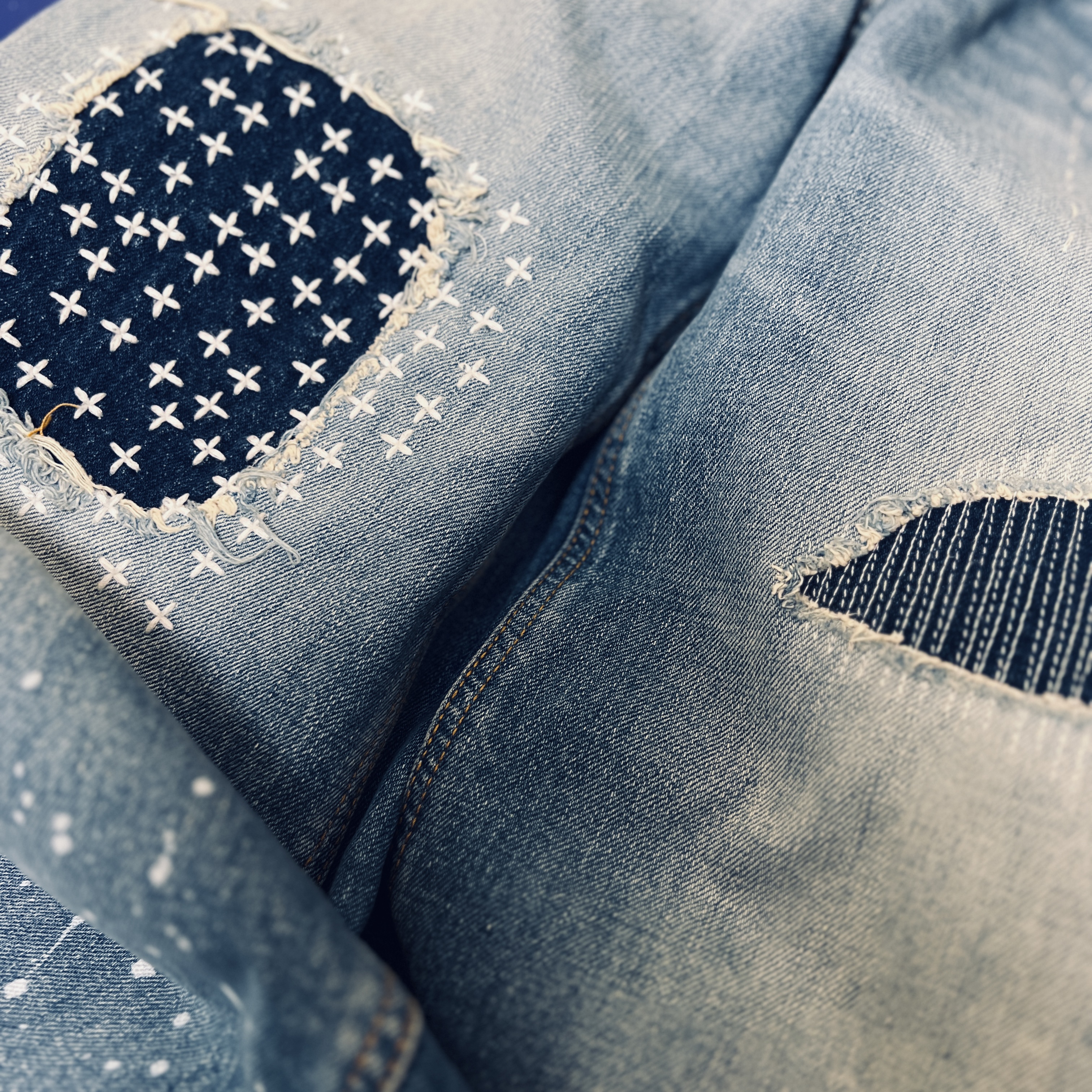 Zara x Ader Error Patchwork Jeans Blue 착용 스타일 - 2