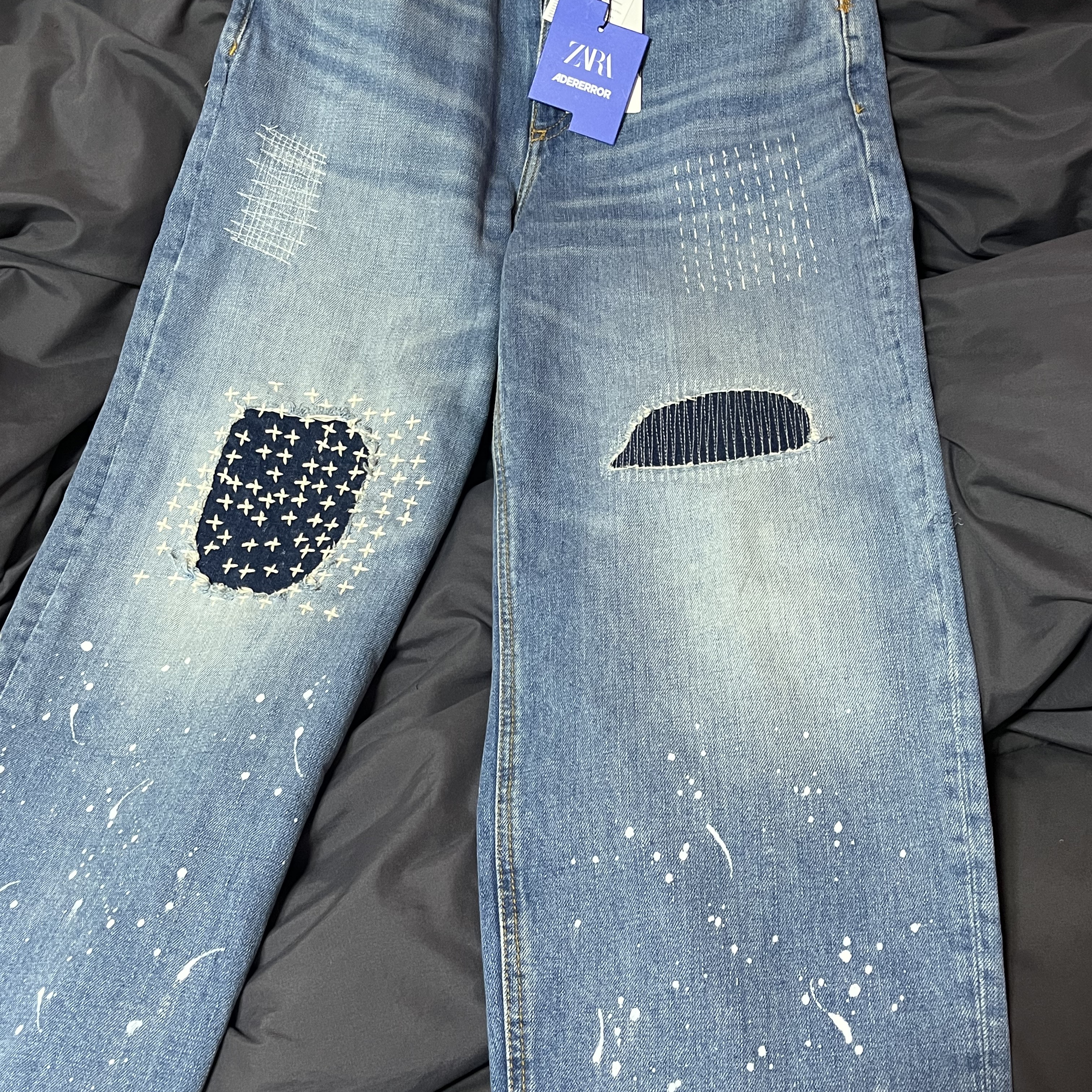 Zara x Ader Error Patchwork Jeans Blue 착용 스타일 - 2