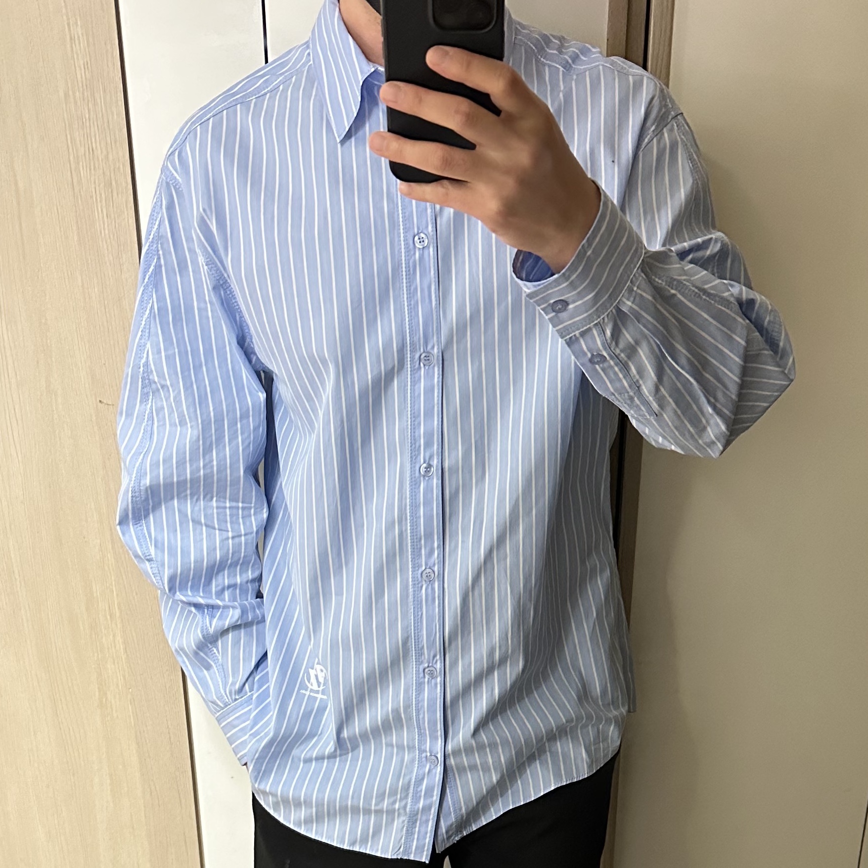 Zara x Ader Error Striped Poplin Shirt Stripe, Zara x Ader Error Patchwork Oversize Knit Sweater Multicolor 착용 스타일 - 1