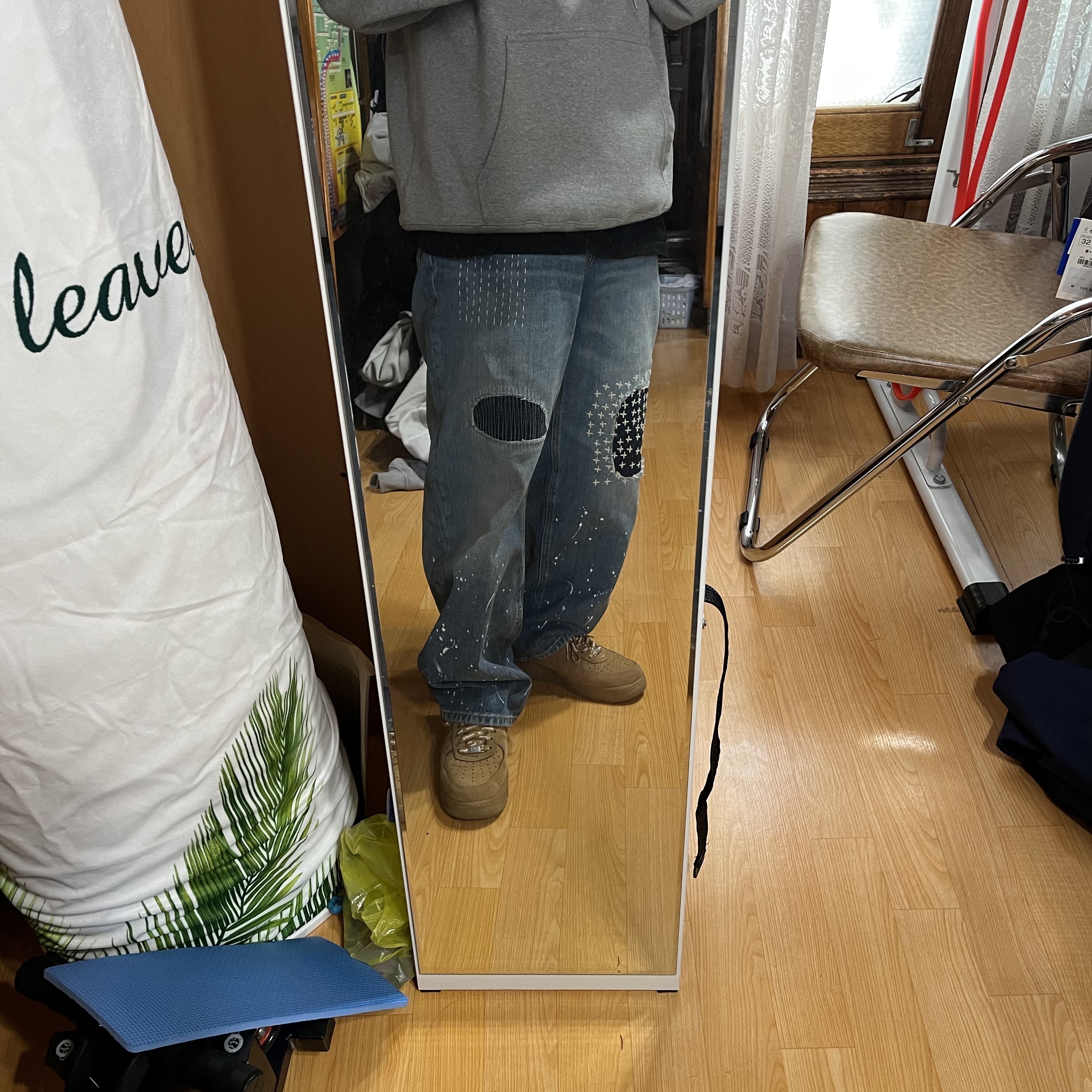 Zara x Ader Error Patchwork Jeans Blue 착용 스타일 - 1