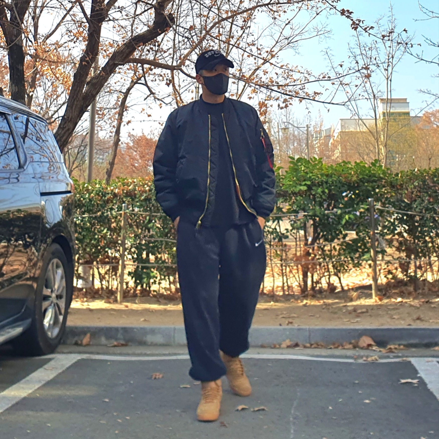 Nike Air Force 1 High Wheat 2015, Supreme x Nike Arc Corduroy 6-Panel Black - 22SS 착용 스타일 - 2