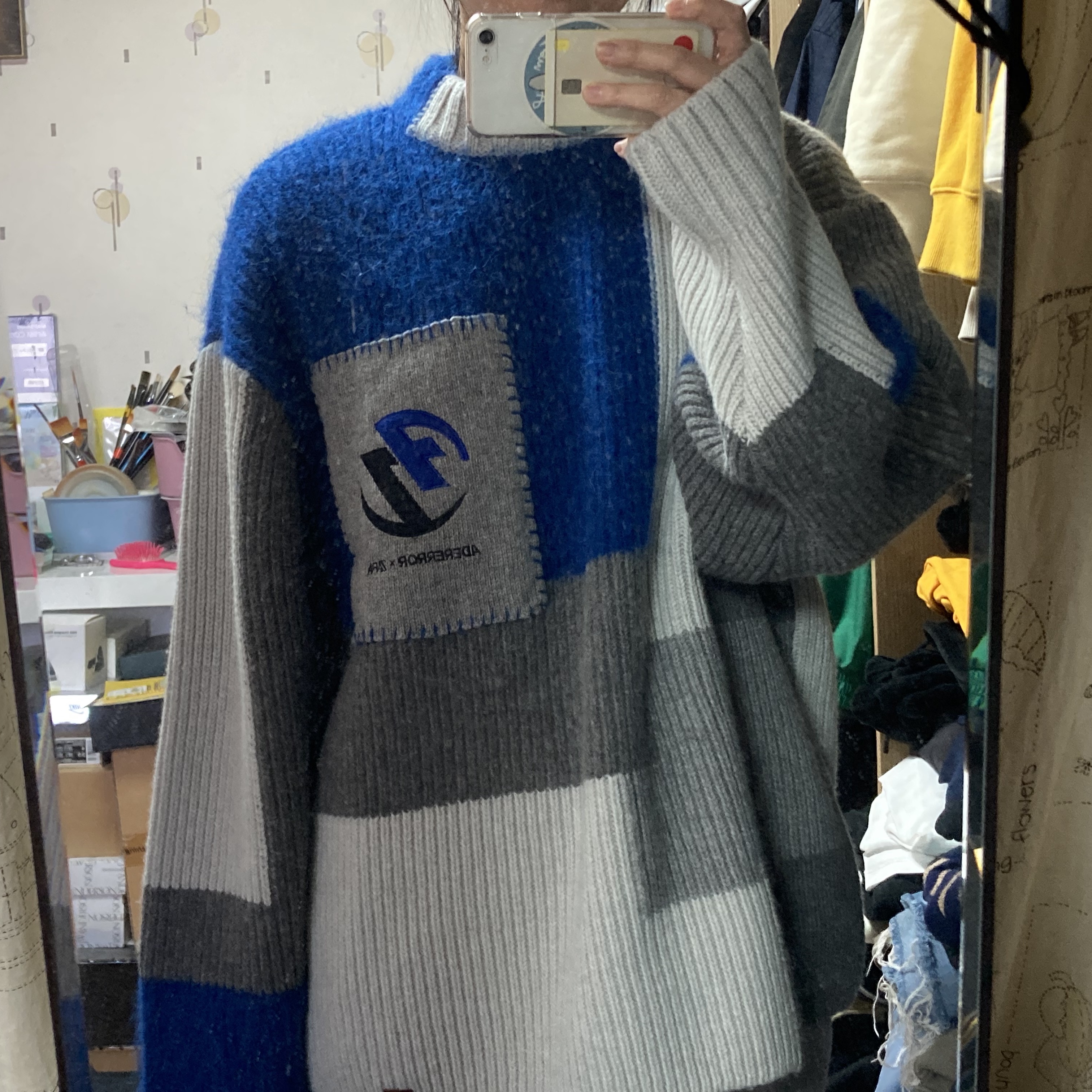 Zara x Ader Error Patchwork Oversize Knit Sweater Multicolor 착용 스타일
