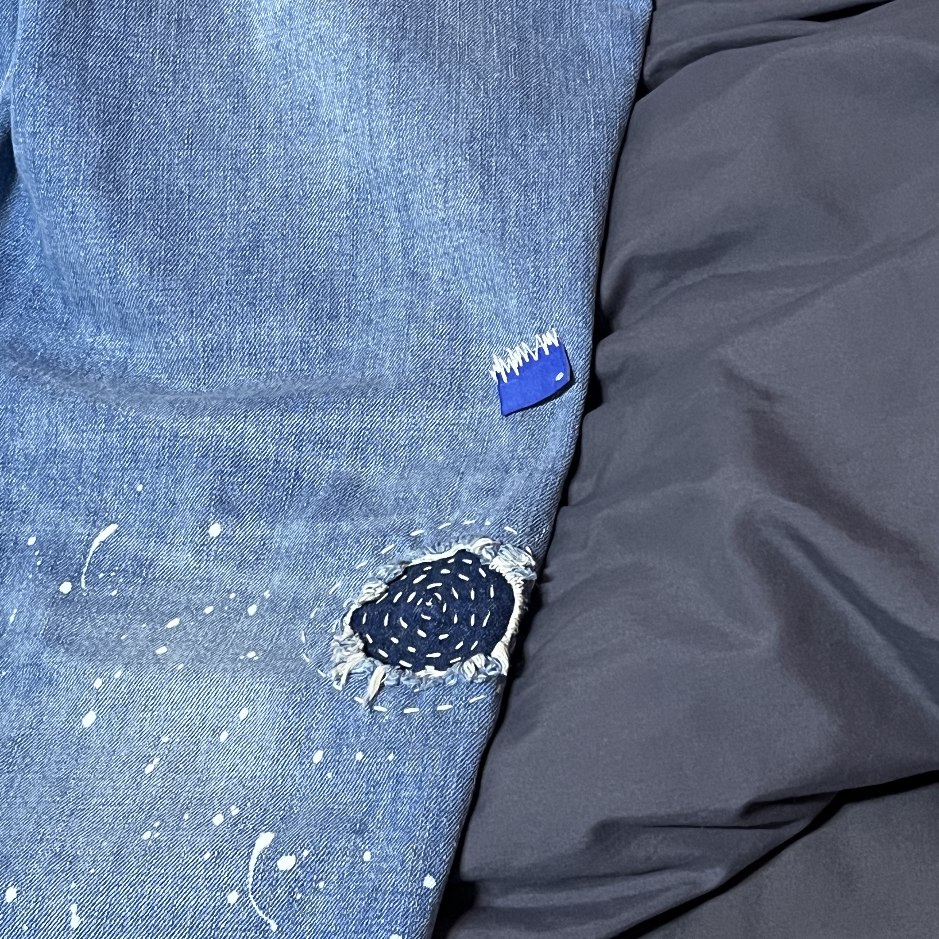 Zara x Ader Error Patchwork Jeans Blue 착용 스타일 - 3