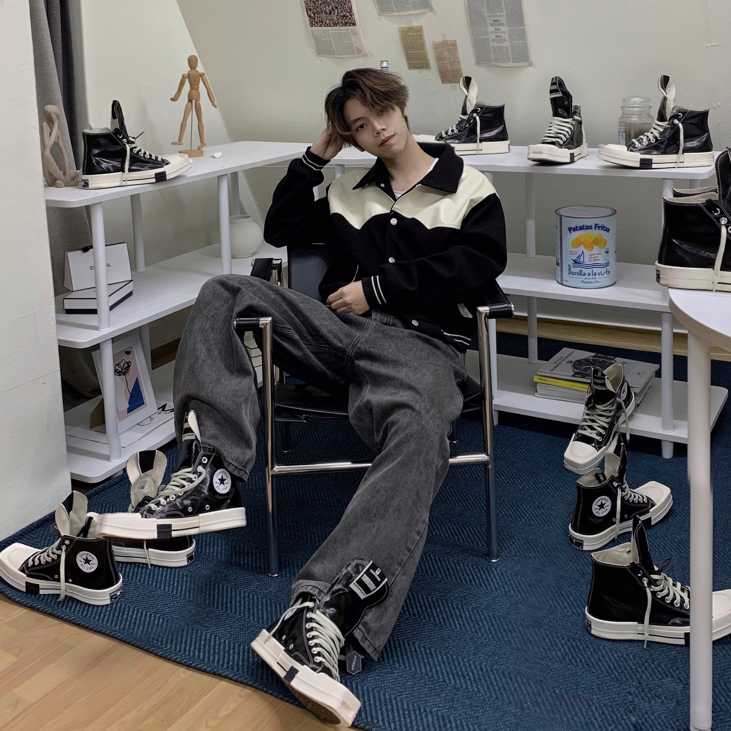 Converse x Drkshdw Turbodrk Chuck 70 Hi Black Lacquered Denim 착용 스타일