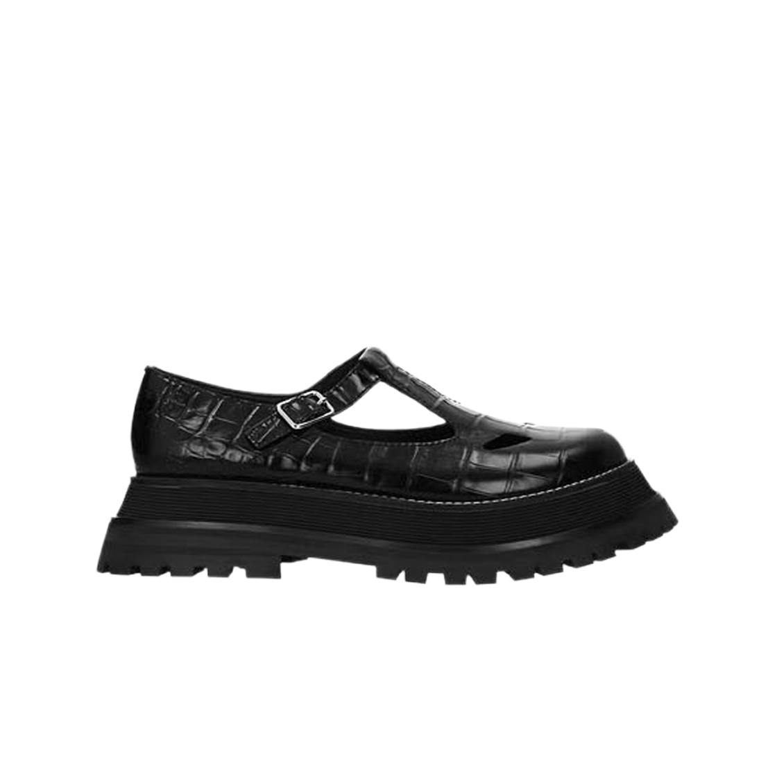 (W) 버버리 엠보스 레더 티바 메리 제인 블랙((W) Burberry Embossed Leather T-Bar Mary Jane Black) - 1
