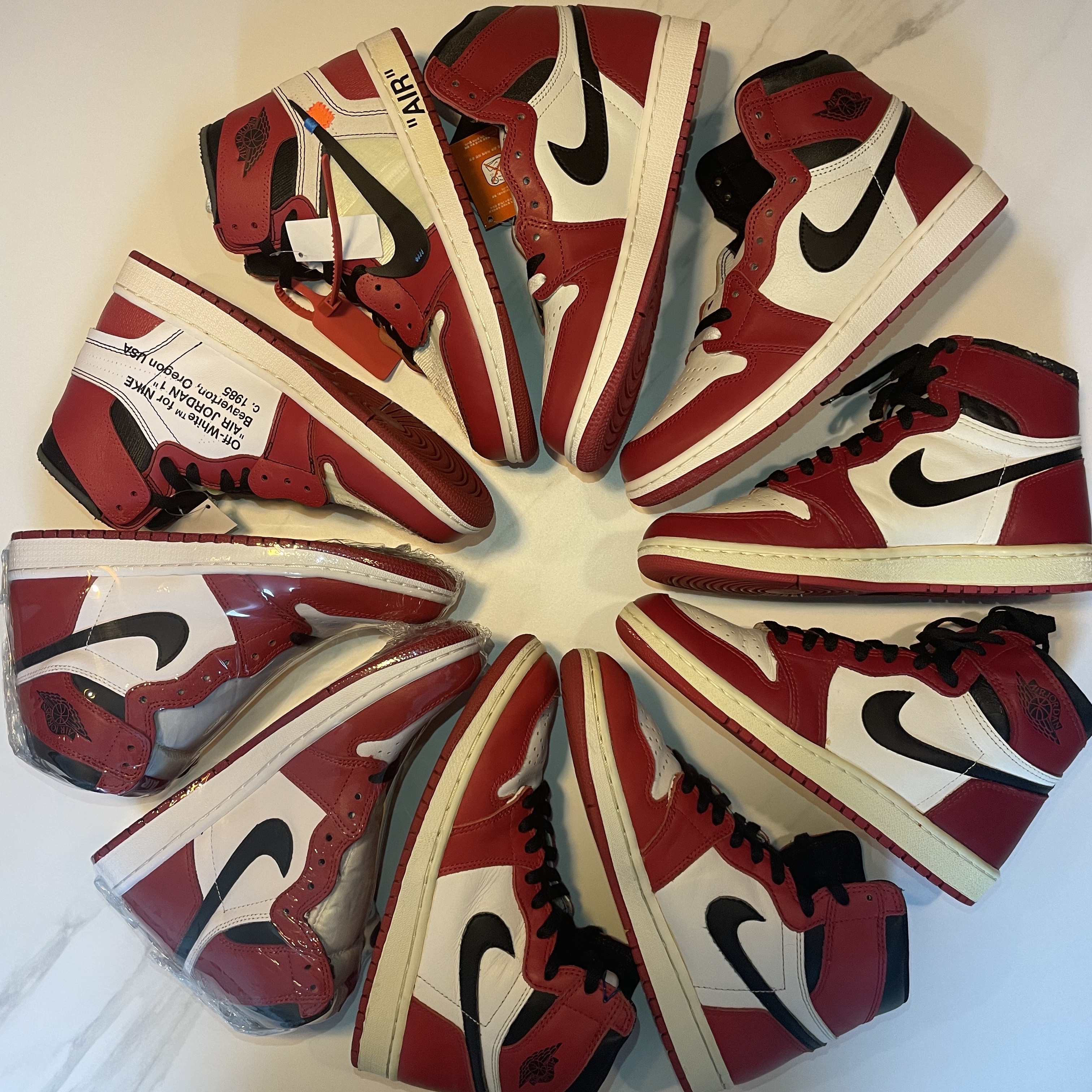 Jordan 1 Retro High OG Chicago 2022, Jordan 1 x Off-White Retro High Chicago The Ten 착용 스타일