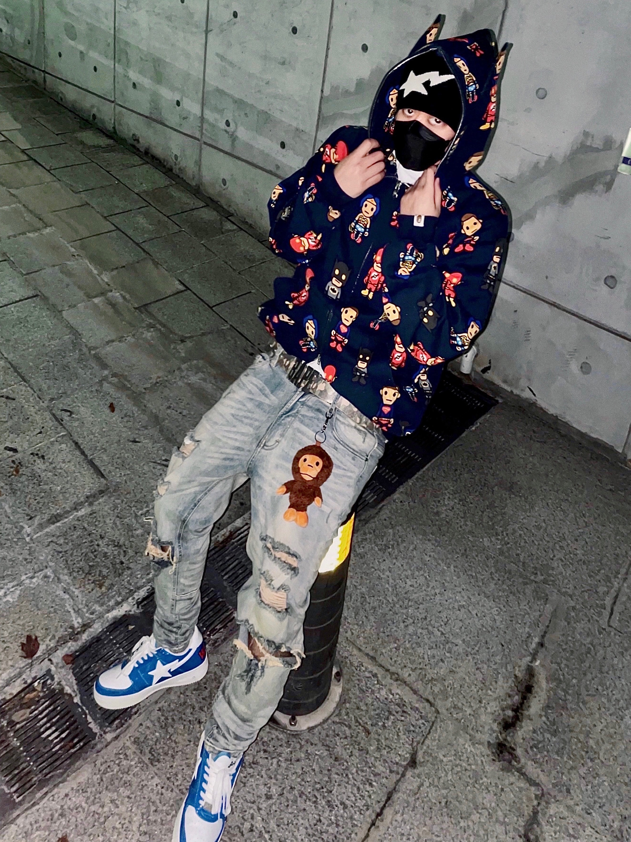 BAPE Bape Sta Low Color Block Shark Blue 착용 스타일