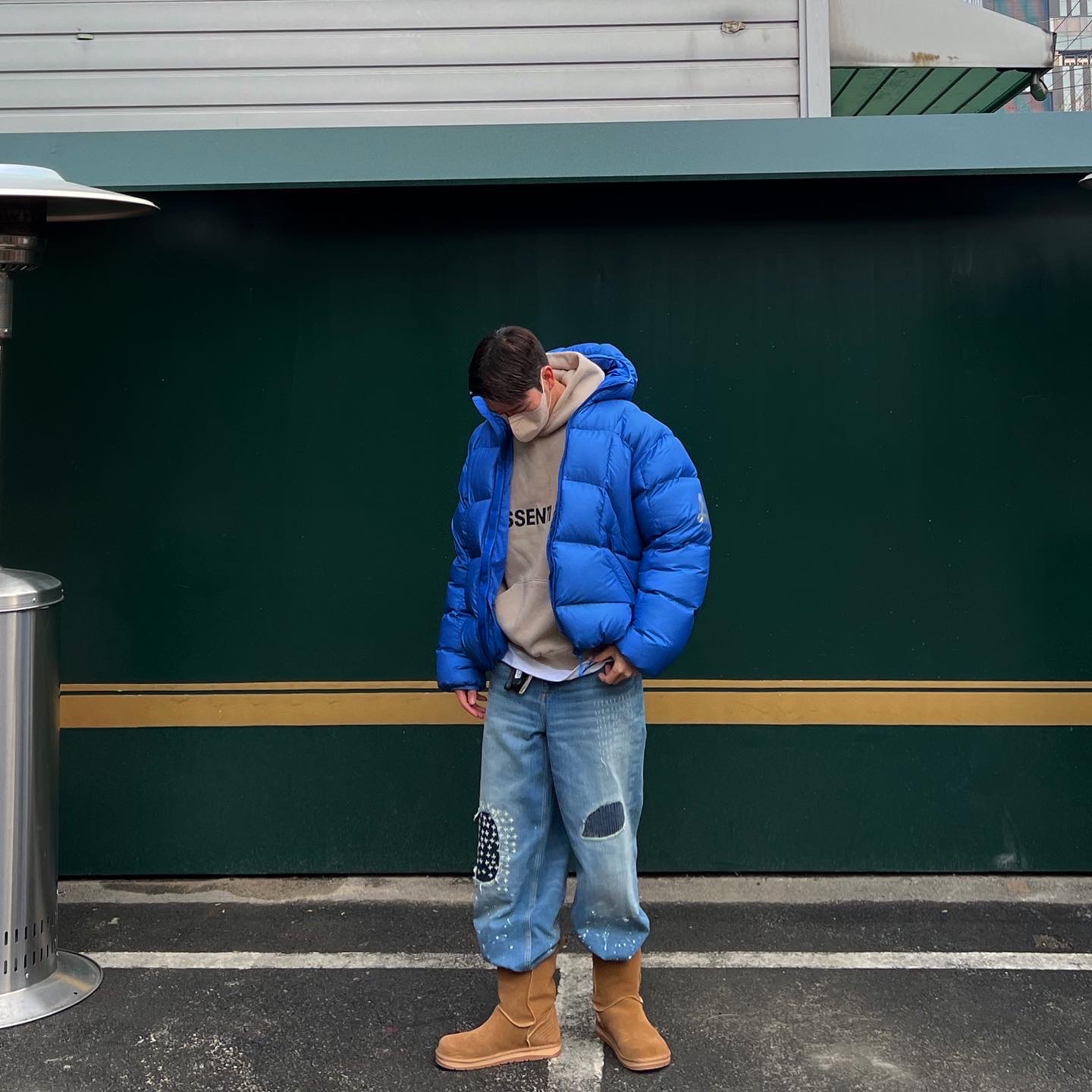 Palace Pertex Frost Balaclava Puffa Blue - 22FW, Zara x Ader Error Patchwork Jeans Blue 착용 스타일 - 2