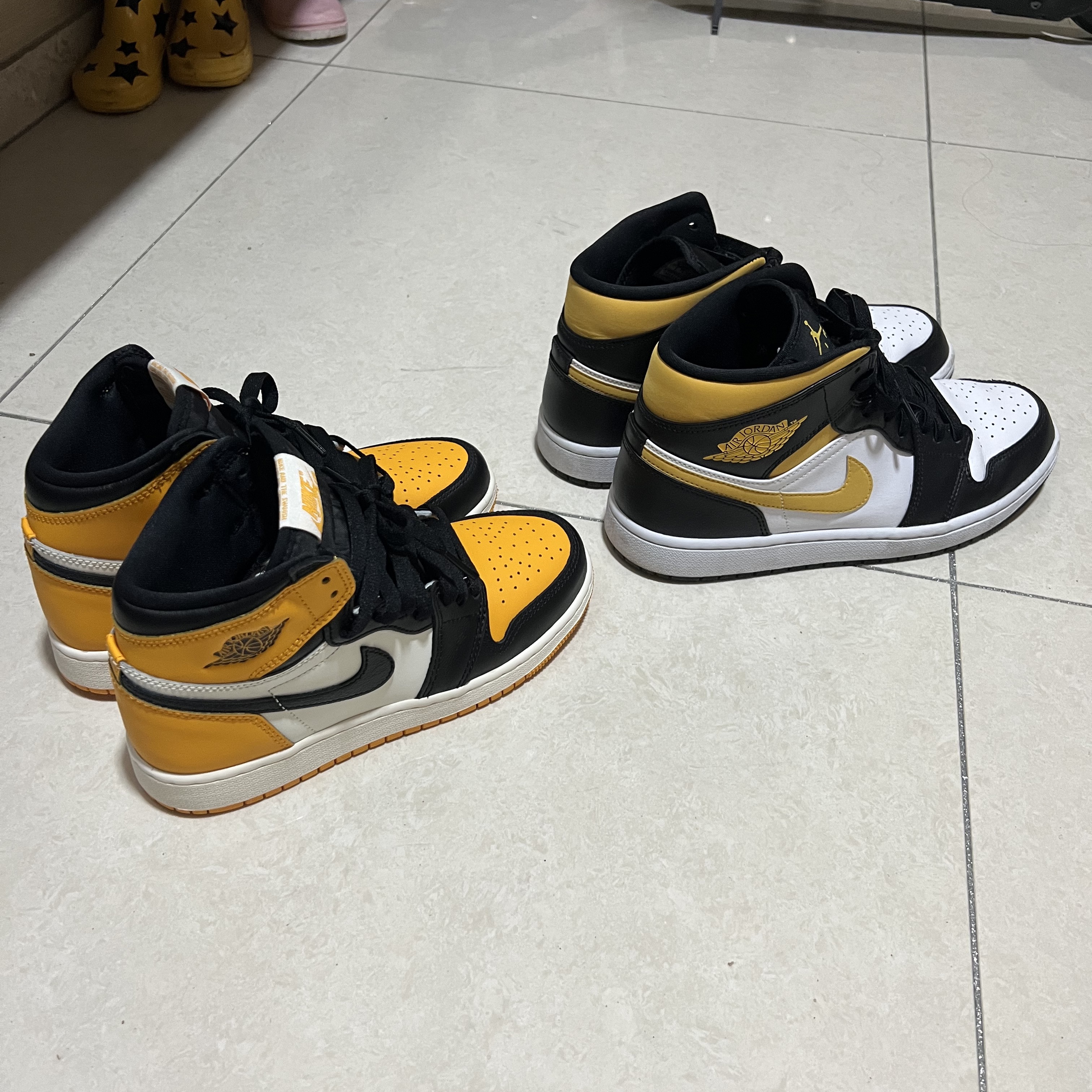 (GS) Jordan 1 Retro High OG Taxi, Jordan 1 Mid Pollen 착용 스타일