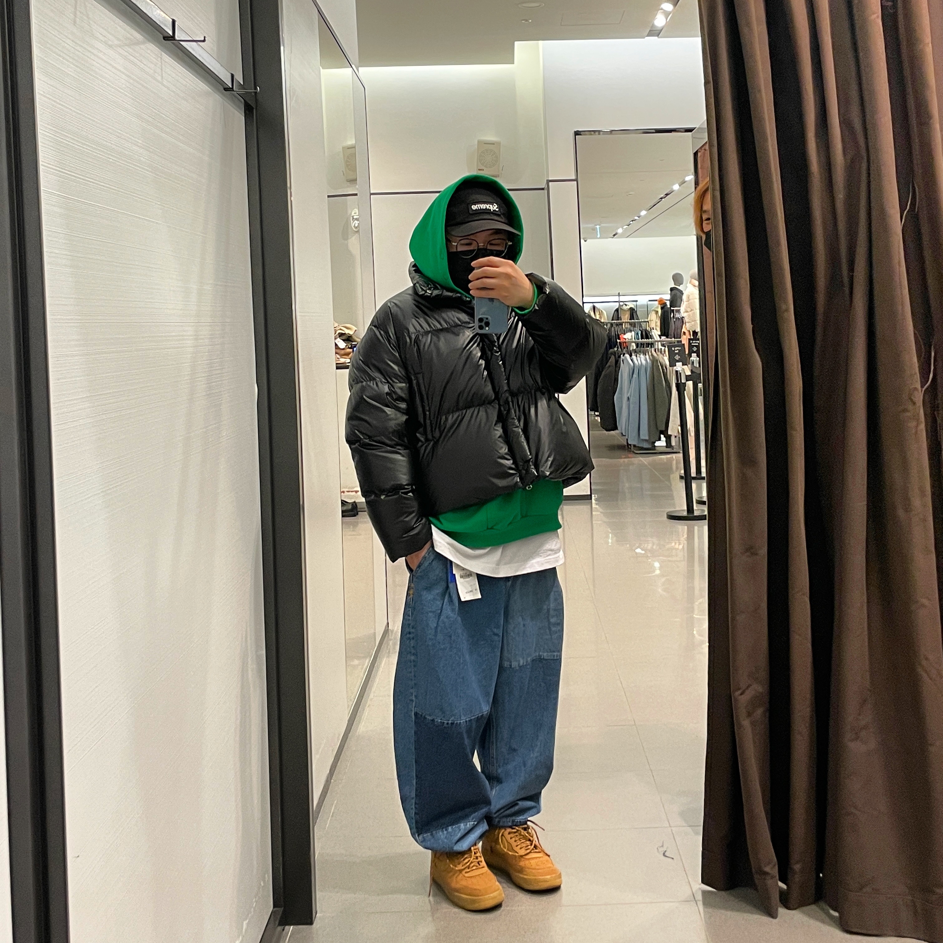 Zara x Ader Error Barrel Leg Jeans Blue 착용 스타일