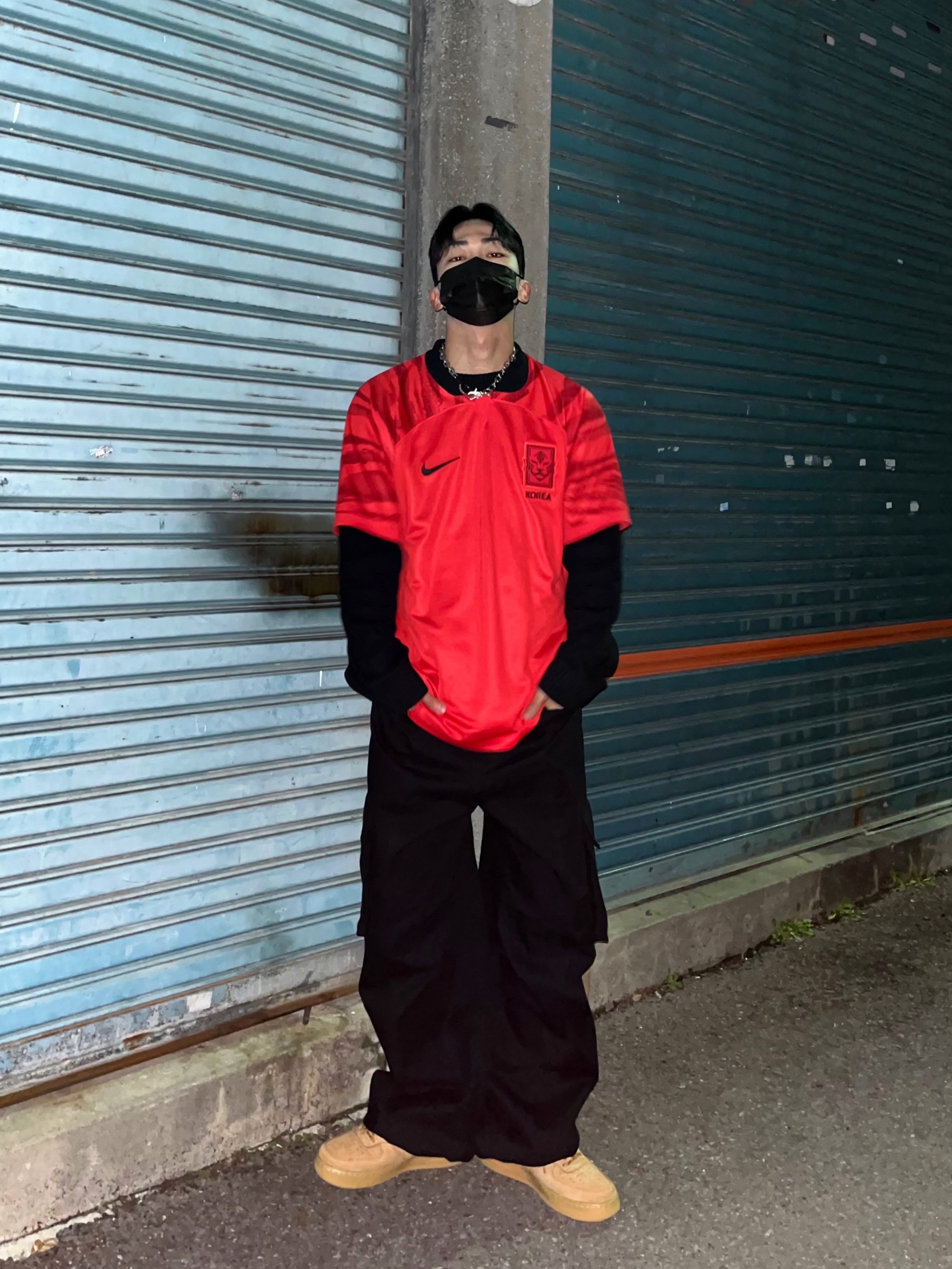 Nike Air Force 1 Mid '07 WB Flax, Nike Korea Dri-Fit Stadium Home SS Jersey Global Red - Asia (Non Marking Ver.) 착용 스타일
