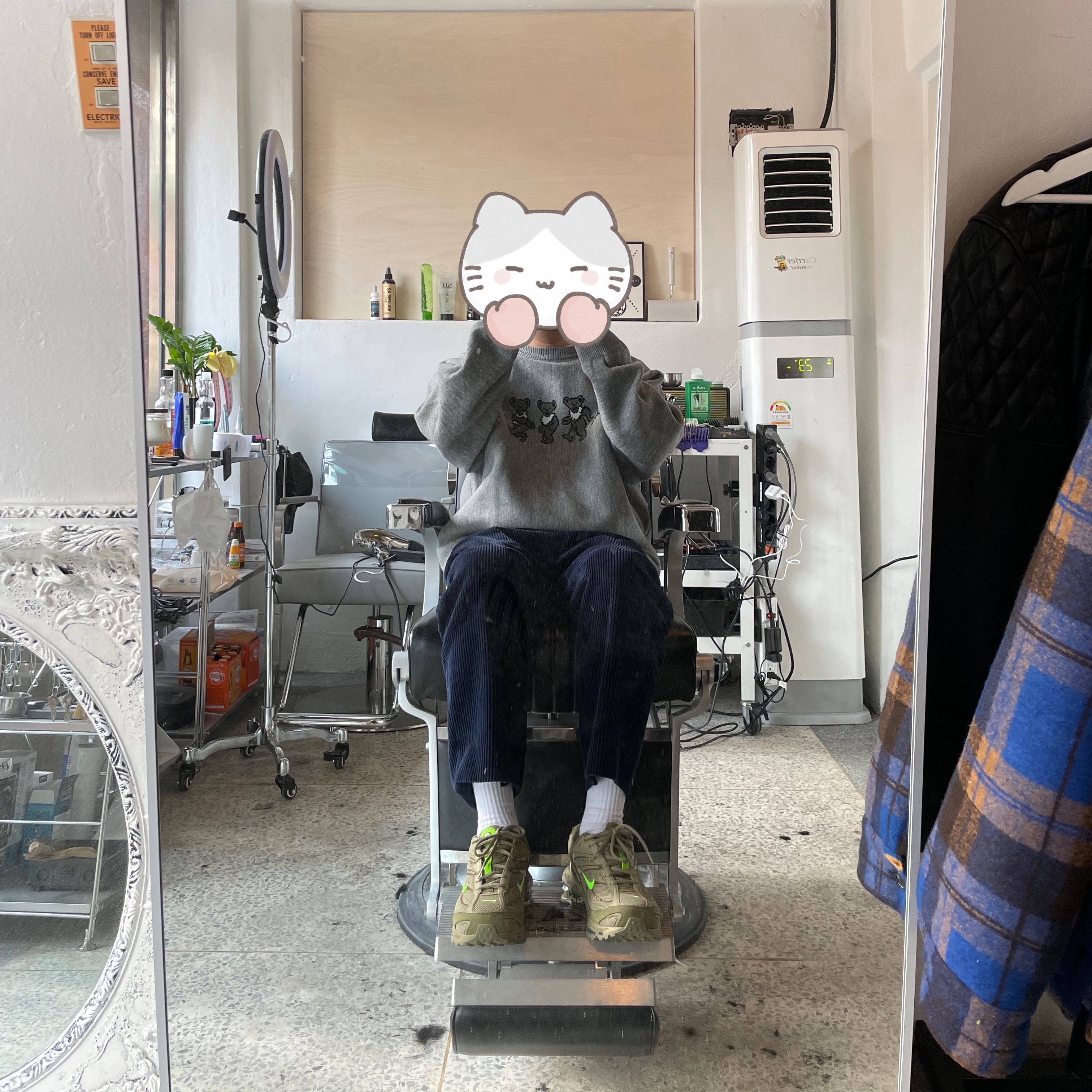 Nike x Supreme Shox Ride 2 SP Neutral Olive, Thisisneverthat x Grateful Dead Dancing Bears Knit Sweater Heather Grey 착용 스타일