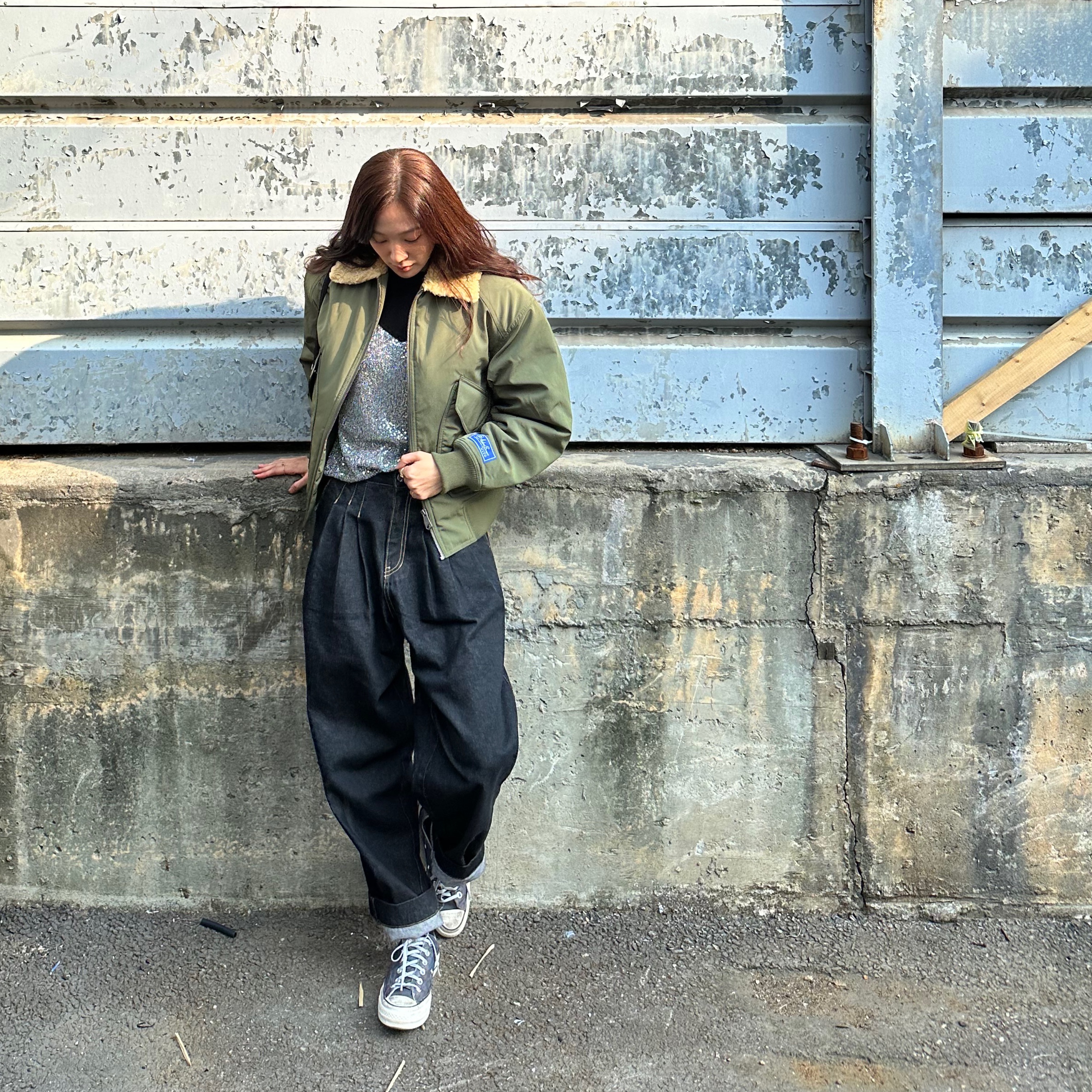 Ader Error Wegon Jumper Khaki 착용 스타일 - 1