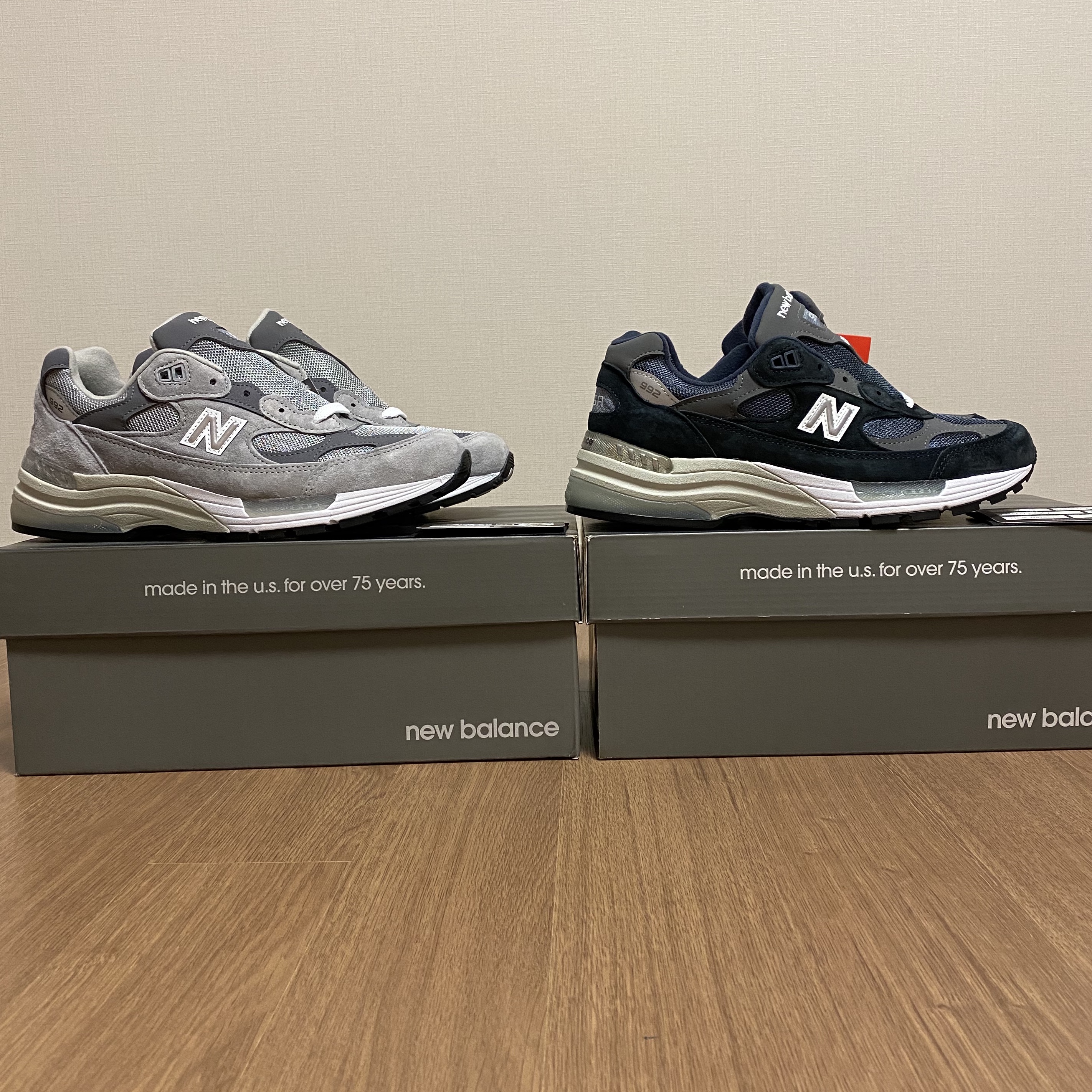 New Balance 992 Made in USA Grey - D Standard, New Balance 992 Made in USA Navy 착용 스타일