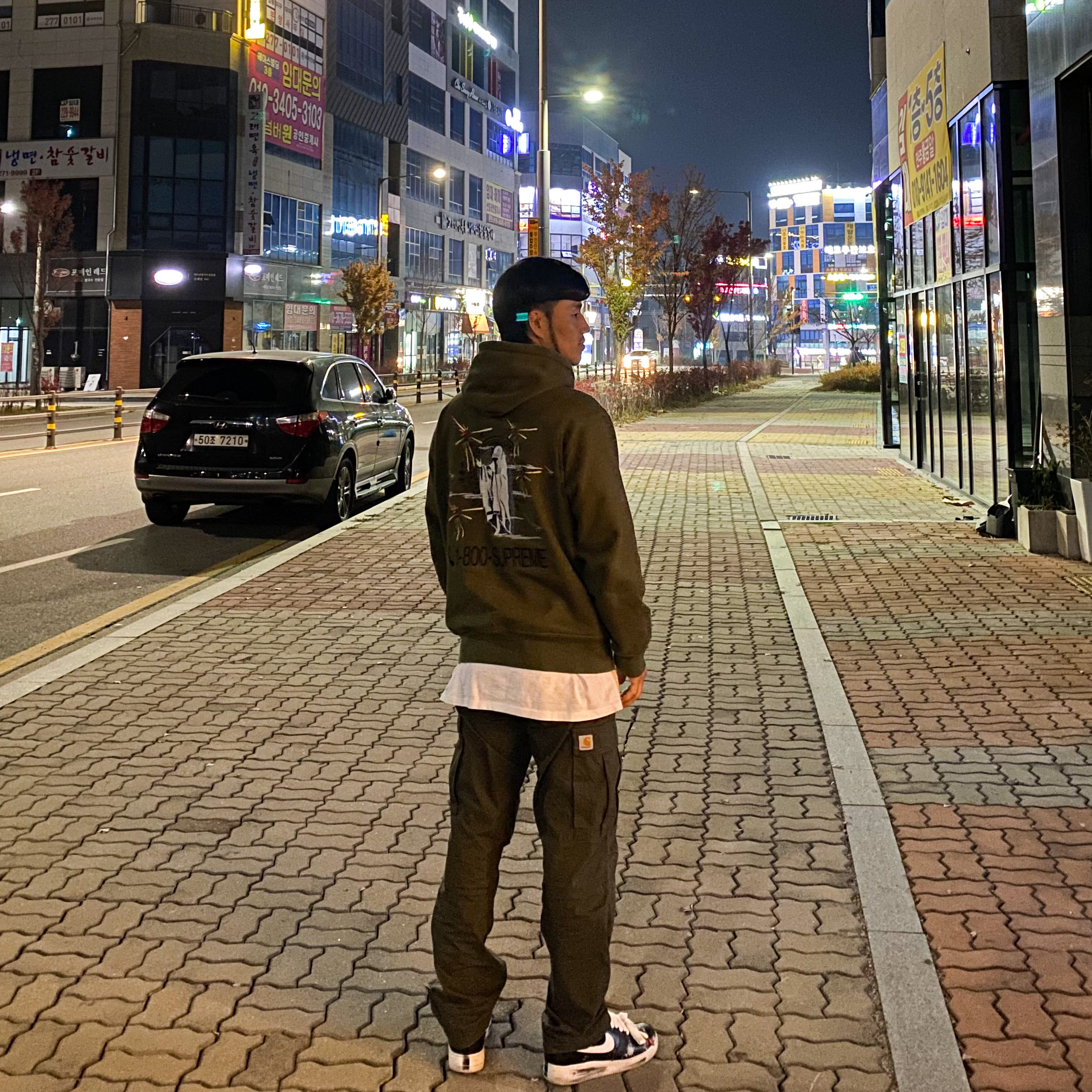Supreme 1-800 Hooded Sweatshirt Dark Olive - 19FW, Nike x Peaceminusone Air Force 1 Low Para-Noise 착용 스타일